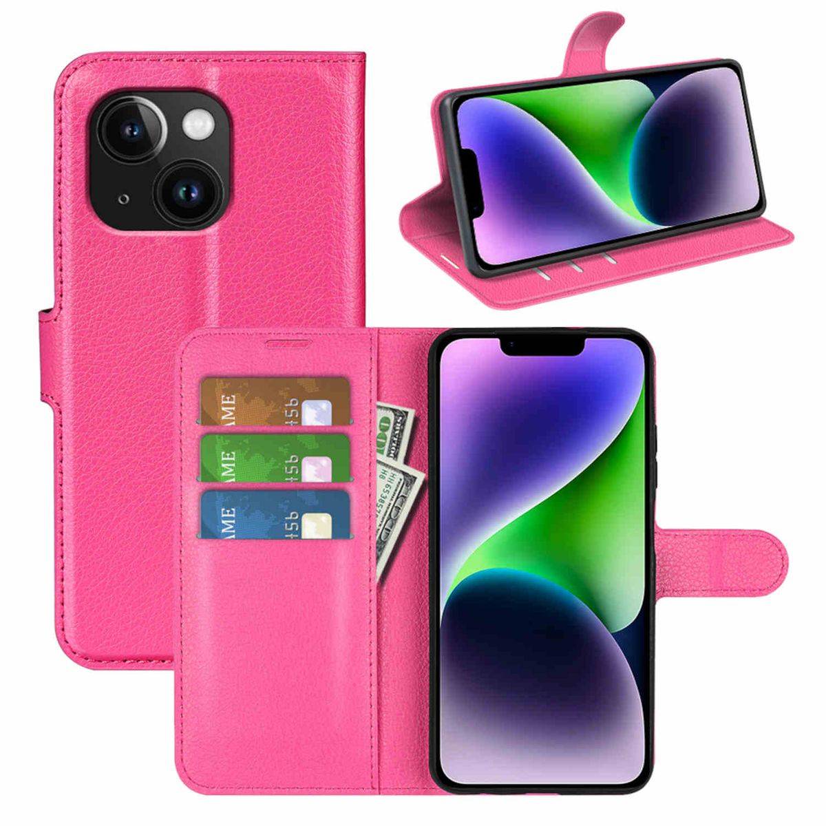 Für Apple iPhone 15 Handy Tasche Wallet Premium Schutz Hülle Case Cover Etuis Neu Zubehör Pink