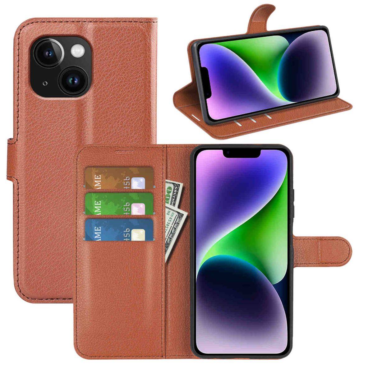 Für Apple iPhone 15 Handy Tasche Wallet Premium Schutz Hülle Case Cover Etuis Neu Zubehör Braun
