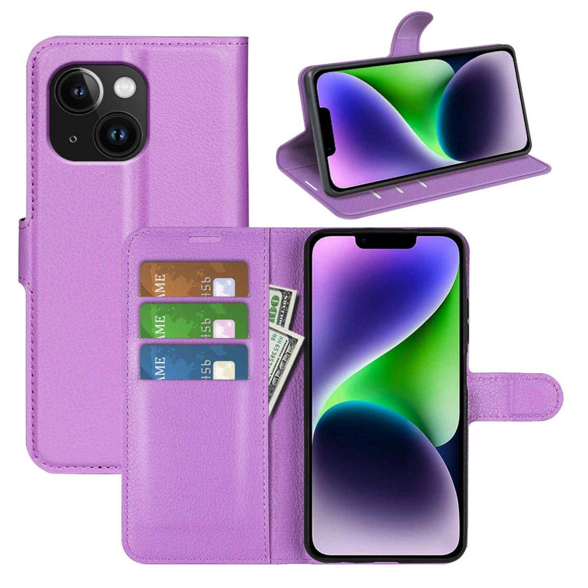 Für Apple iPhone 15 Handy Tasche Wallet Premium Schutz Hülle Case Cover Etuis Neu Zubehör Lila
