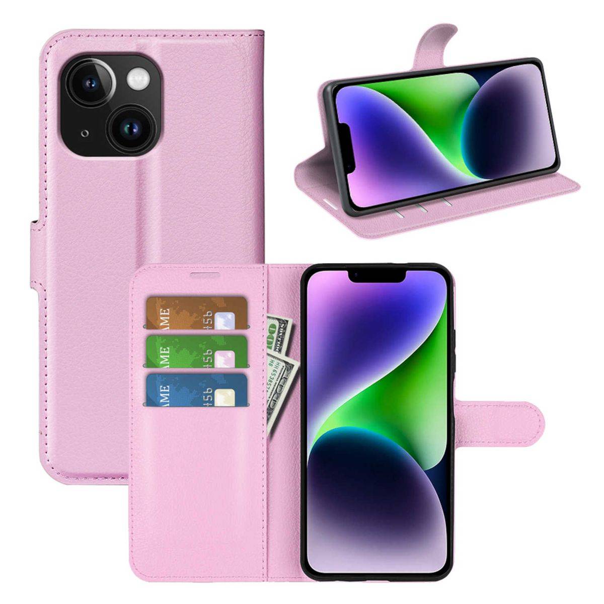 Für Apple iPhone 15 Handy Tasche Wallet Premium Schutz Hülle Case Cover Etuis Neu Zubehör Rosa