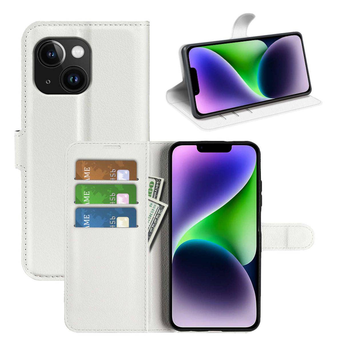 Für Apple iPhone 15 Handy Tasche Wallet Premium Schutz Hülle Case Cover Etuis Neu Zubehör Weiß