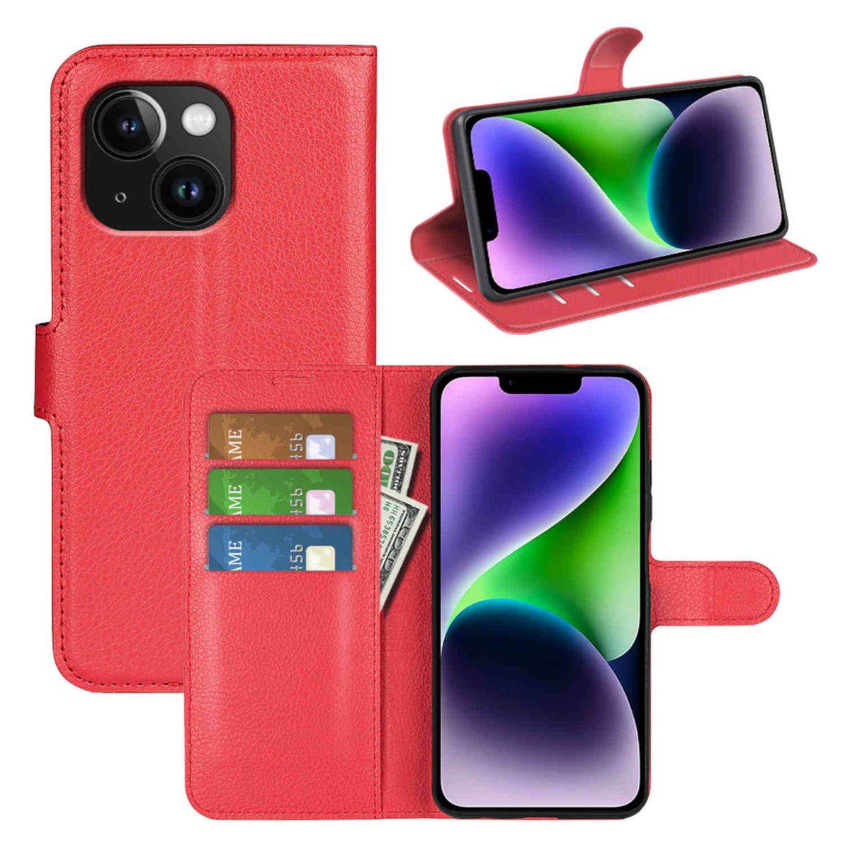 Für Apple iPhone 15 Handy Tasche Wallet Premium Schutz Hülle Case Cover Etuis Neu Zubehör Rot
