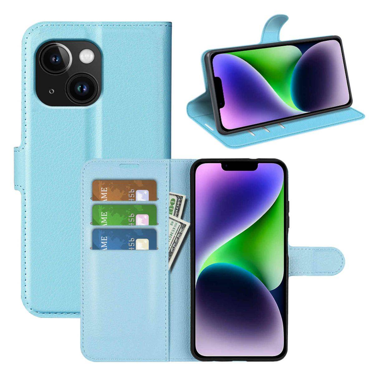 Für Apple iPhone 15 Handy Tasche Wallet Premium Schutz Hülle Case Cover Etuis Neu Zubehör Hellblau