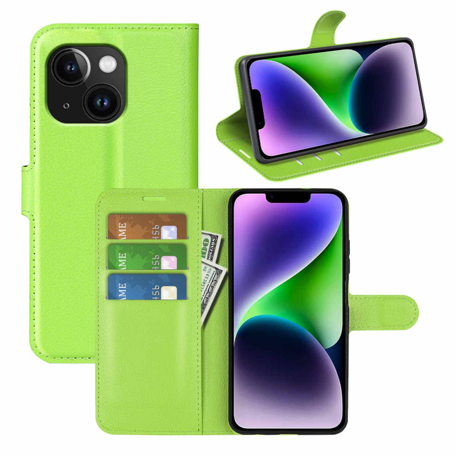Für Apple iPhone 15 Handy Tasche Wallet Premium Schutz Hülle Case Cover Etuis Neu Zubehör Grün