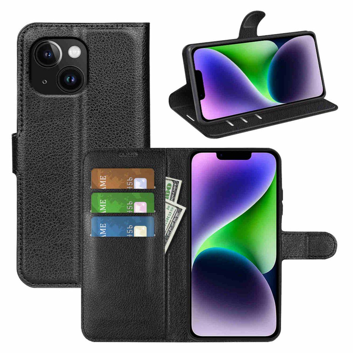 Für Apple iPhone 15 Handy Tasche Wallet Premium Schutz Hülle Case Cover Etuis Neu Zubehör Schwarz