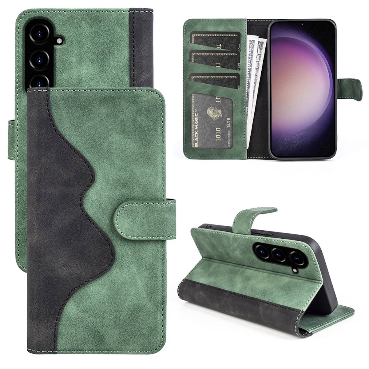 Für Samsung Galaxy S23 FE 5G Design Handy Tasche Bookcover Etuis Grün