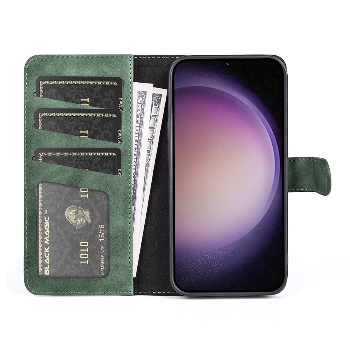 Für Samsung Galaxy S23 FE 5G Design Handy Tasche Bookcover Etuis Grün