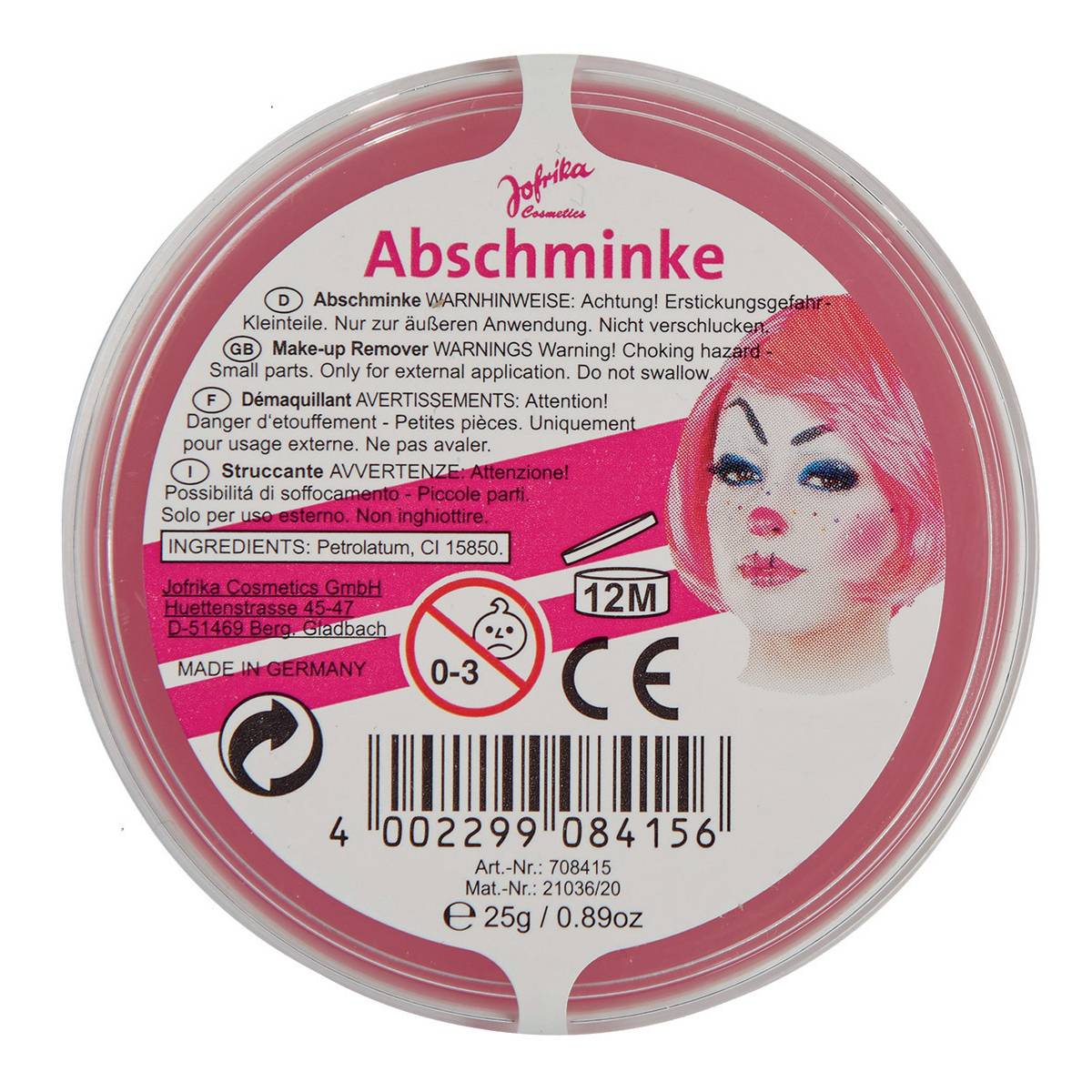 Jofrika 708415 hautfreundliche Abschminke zum milden Entfernen von Schminke, pink (25 g Dose)