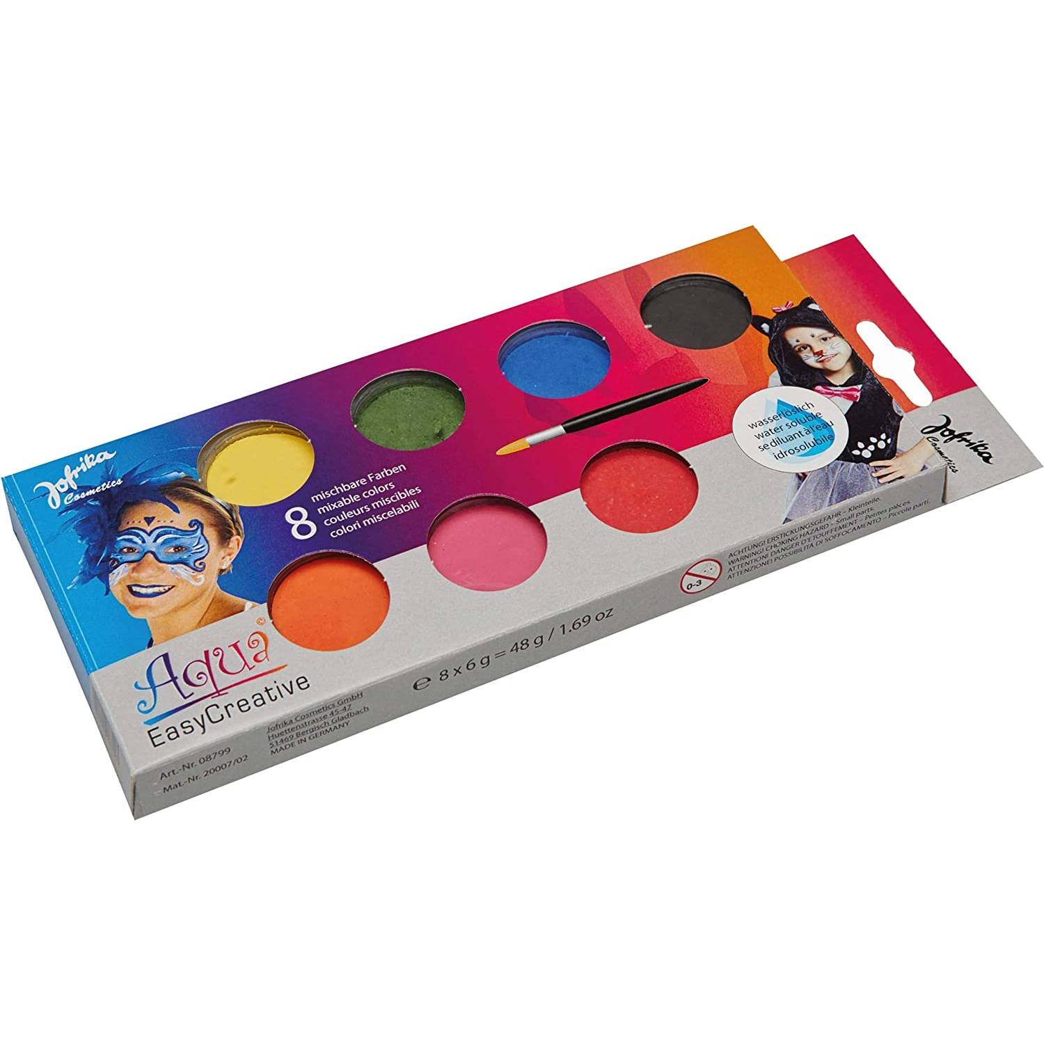 Jofrika 708799 Aqua Easy Creativ 8er Schminkfarben-Set, mehrfarbig, 9-teilig (1 Set)