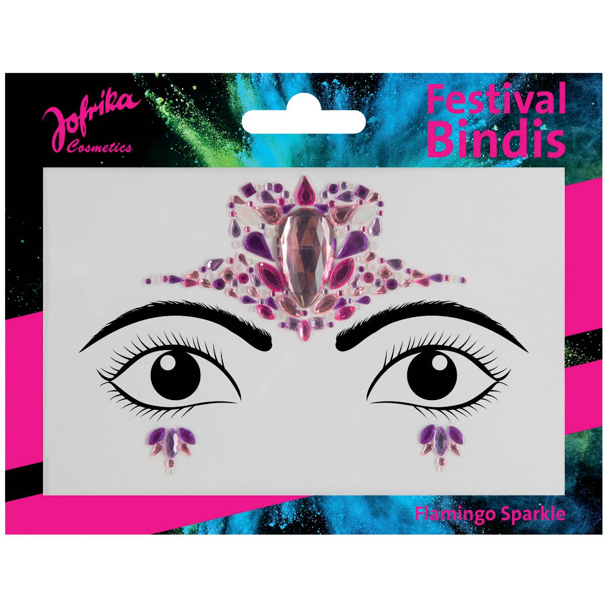 Jofrika 713301 Festival Bindi: Flamingo Sparkle, Gesichtsschmuck aus selbstklebenden Schmucksteinen