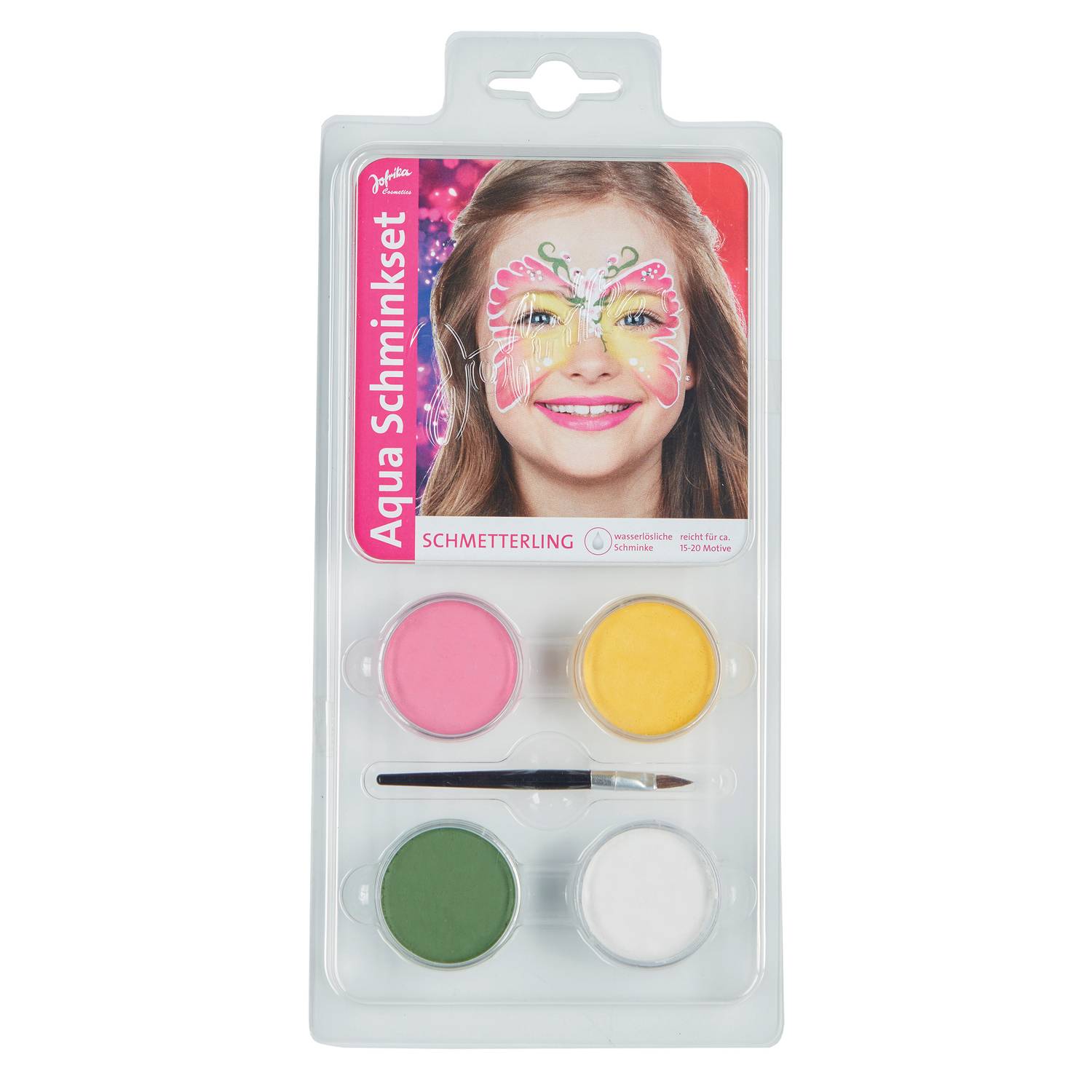 Jofrika 799638 Aqua Schminkset Schmetterling, wasserlösliche Schminke inkl. Pinsel reicht für ca 15-20 Motive, mehrfarbig, 5-teilig (1 Set)