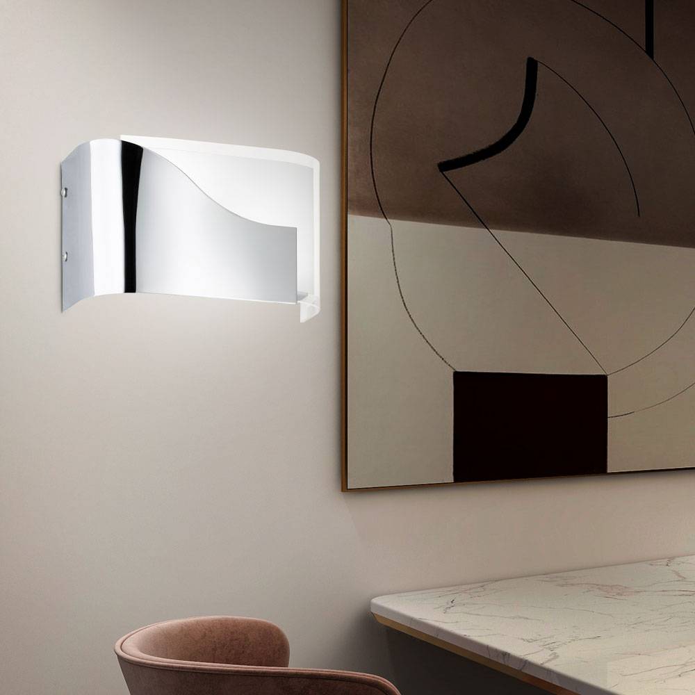 Wandleuchte Modern Wandlampe Glas Flurlampe Chrom, teilsatiniert, 2x LED 3,5W 350Lm warmweiß, HxBxT 15x24,5x10 cm