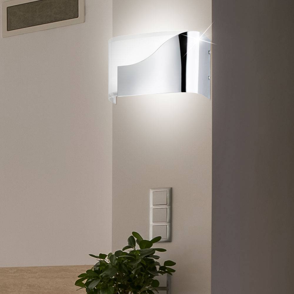 Wandleuchte Modern Wandlampe Glas Flurlampe Chrom, teilsatiniert, 2x LED 3,5W 350Lm warmweiß, HxBxT 15x24,5x10 cm