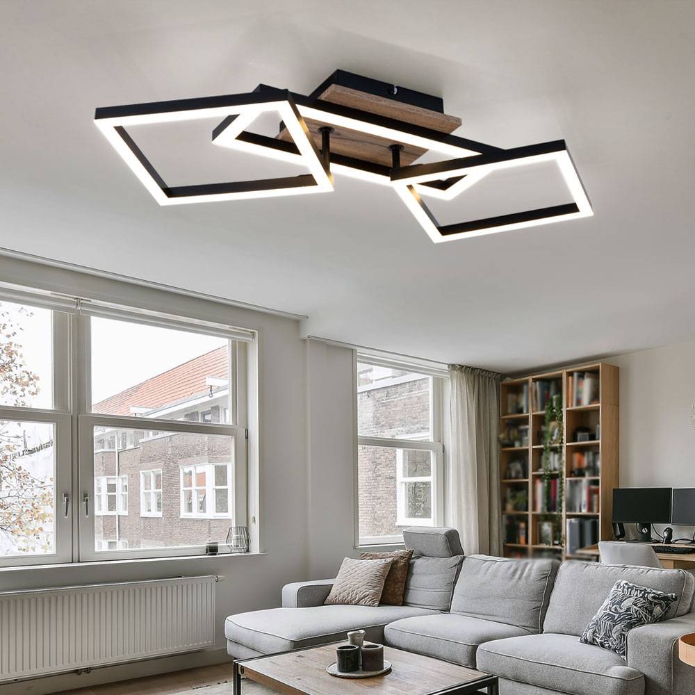 Deckenleuchte Deckenlampe Esszimmerlampe schwarz Holzoptik mit beweglichen Elementen, Metall, 1x LED 24 W 1450lm 3000K warmweiß, LxBxH 70x31x12 cm