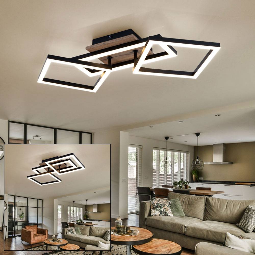 Deckenleuchte Deckenlampe Esszimmerlampe schwarz Holzoptik mit beweglichen Elementen, Metall, 1x LED 24 W 1450lm 3000K warmweiß, LxBxH 70x31x12 cm