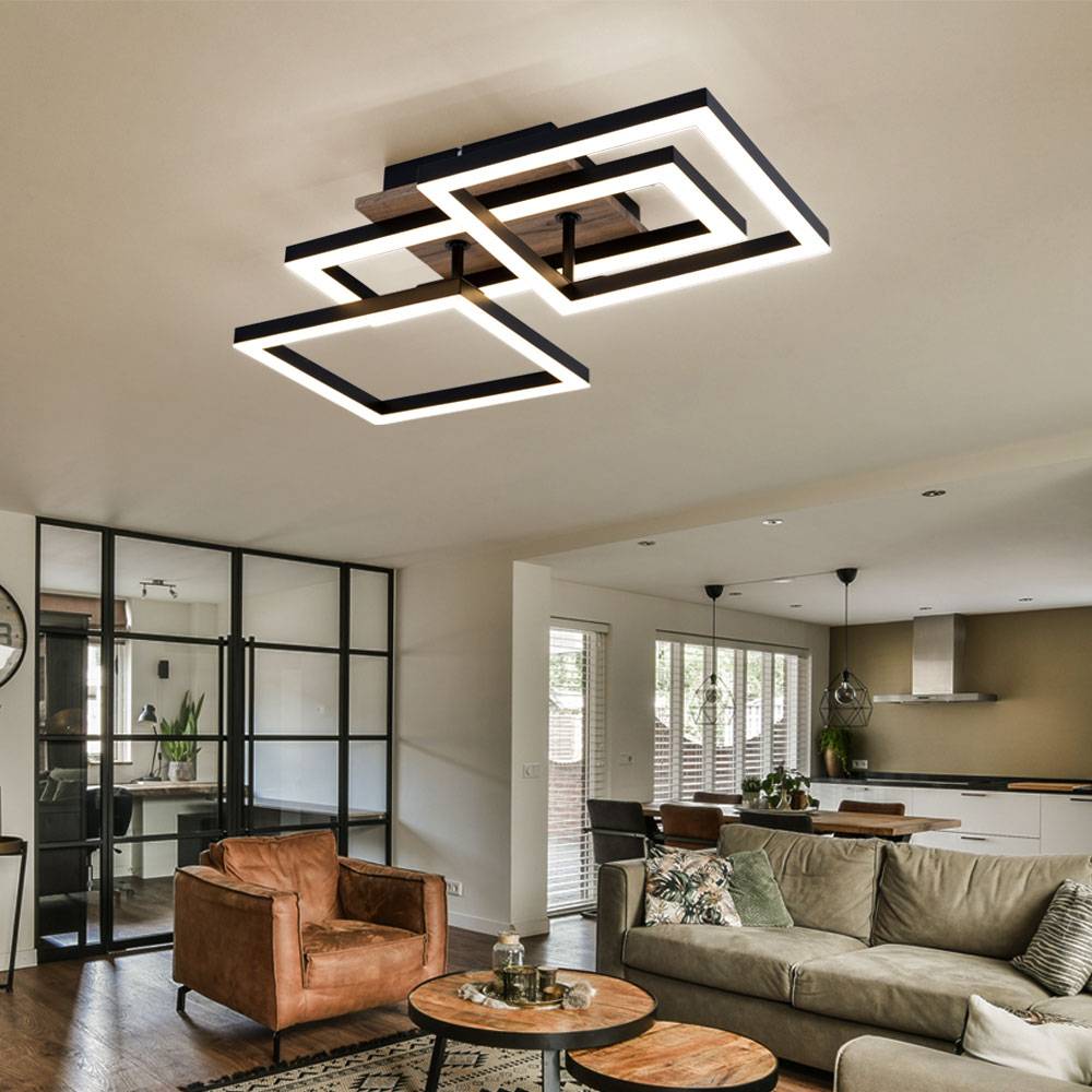 Deckenleuchte Deckenlampe Esszimmerlampe schwarz Holzoptik mit beweglichen Elementen, Metall, 1x LED 24 W 1450lm 3000K warmweiß, LxBxH 70x31x12 cm