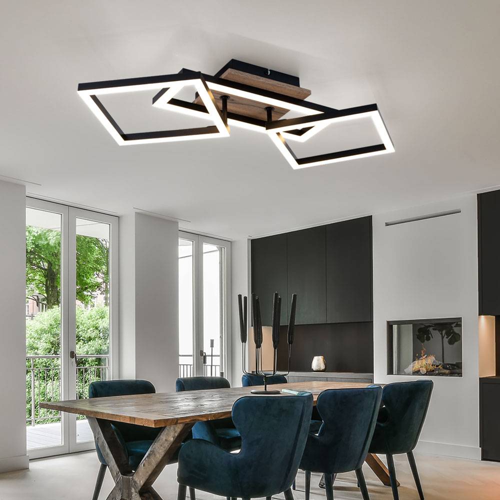 Deckenleuchte Deckenlampe Esszimmerlampe schwarz Holzoptik mit beweglichen Elementen, Metall, 1x LED 24 W 1450lm 3000K warmweiß, LxBxH 70x31x12 cm