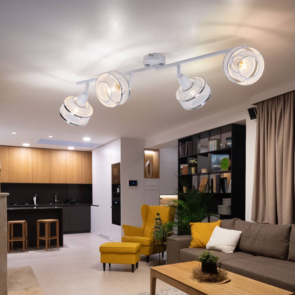 Deckenleuchte weiß Spotleiste 4 Strahler Wohnzimmer Deckenlampe schwenkbar, Lichteffekt, Metall, 4x E14 Fassungen, LxBxH 68x12x21,5 cm