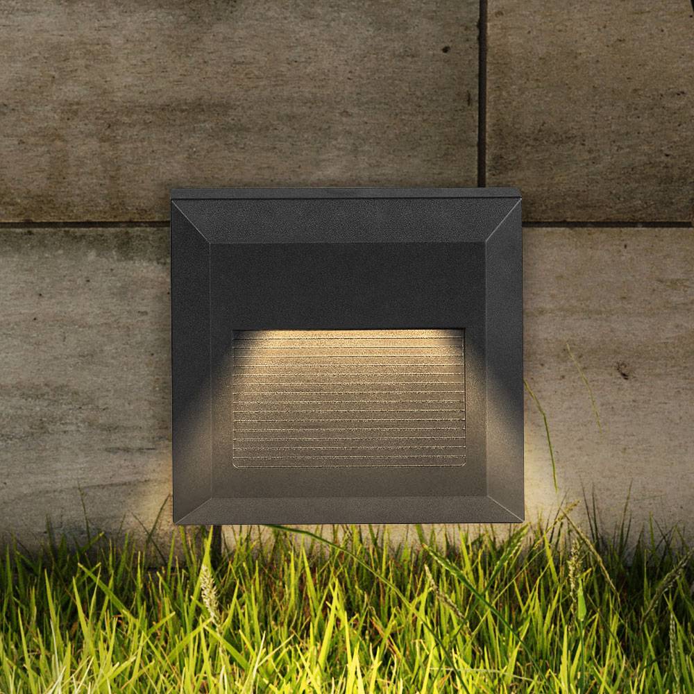 Treppenleuchten LED Treppenspots Wandleuchte Wandeinbaulampe LED Treppenlicht, Außenleuchte IP65, Quadratisch schwarz, 2W 70Lm 4000K, LxBxH 12,4x12