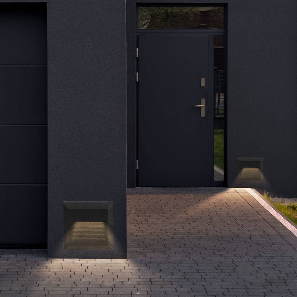 Treppenleuchten LED Treppenspots Wandleuchte Wandeinbaulampe LED Treppenlicht, Außenleuchte IP65, Quadratisch schwarz, 2W 70Lm 4000K, LxBxH 12,4x12