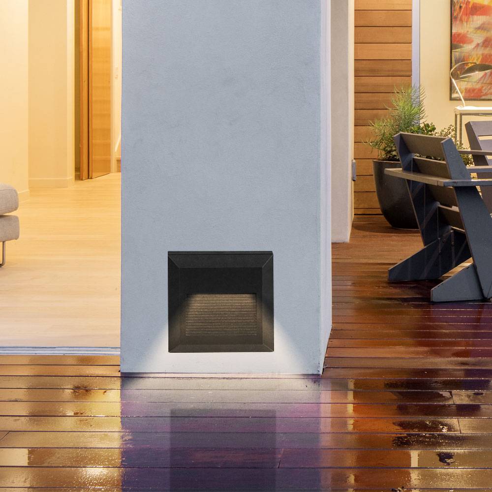 Treppenleuchten LED Treppenspots Wandleuchte Wandeinbaulampe LED Treppenlicht, Außenleuchte IP65, Quadratisch schwarz, 2W 70Lm 4000K, LxBxH 12,4x12