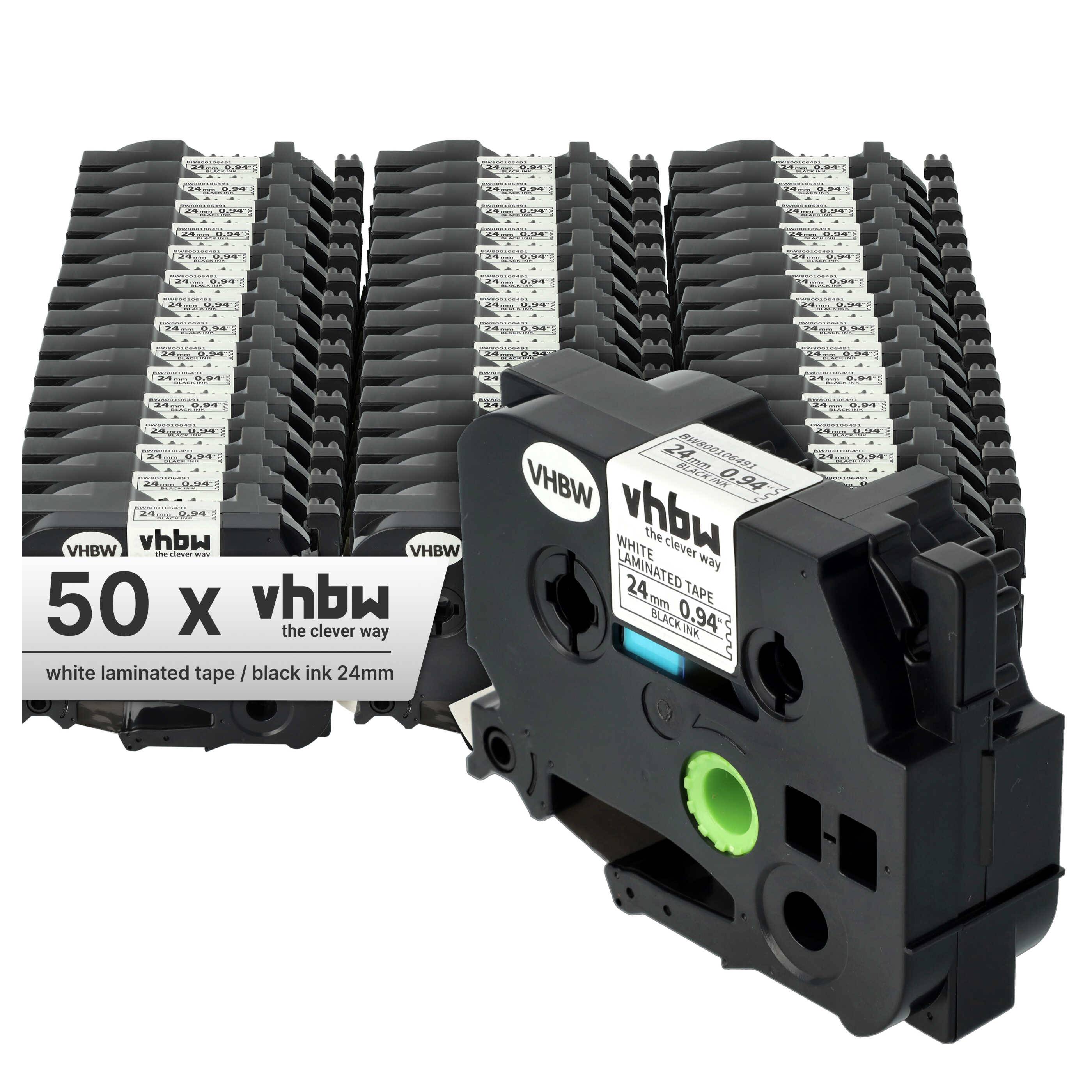 vhbw 50x Schriftband-Kassette kompatibel mit Brother P-Touch H 500 Li | H 500, E 500 VP, 9800 PCN, P 700 Etiketten-Drucker 8m x 24mm Schwarz auf