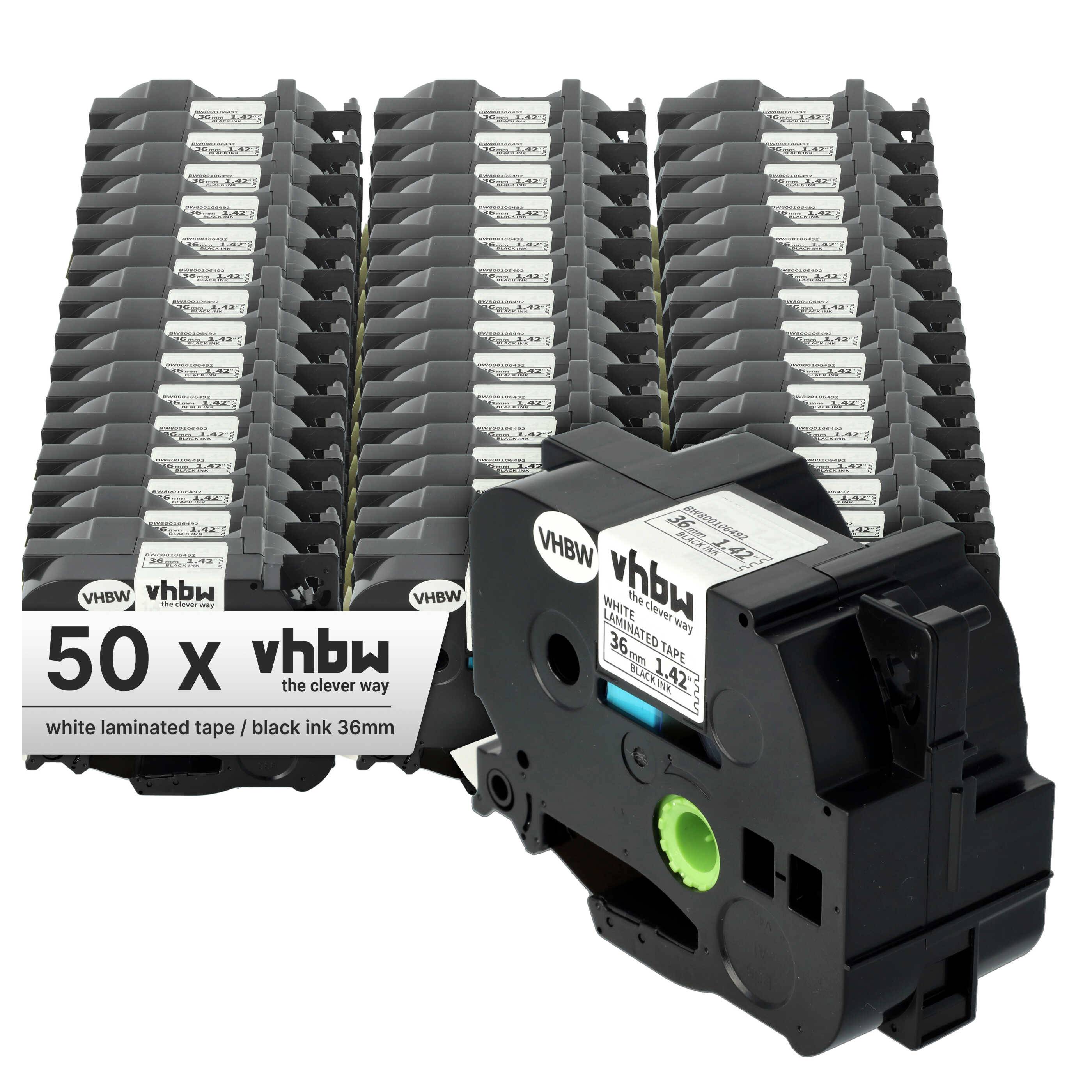 vhbw 50x Schriftband-Kassette kompatibel mit Brother P-Touch 550A, 9200, 9500, 9200DX, 550, 9200PC, 3600 Etiketten-Drucker 8m x 36mm Schwarz auf