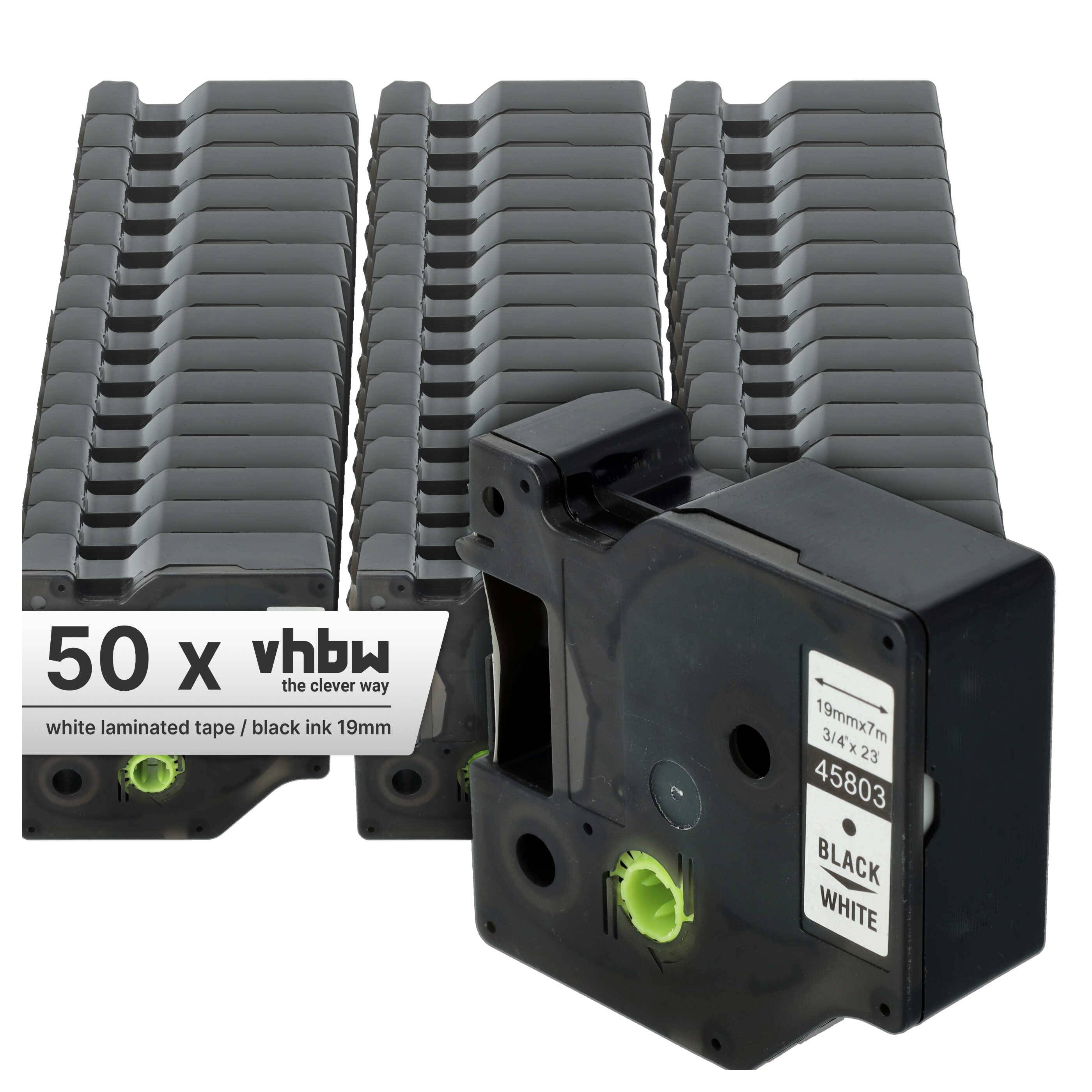 vhbw 50x Schriftband-Kassette kompatibel mit Dymo LabelMaker PC2, PC Etiketten-Drucker 7m x 19mm Schwarz auf Weiß, Kunststoff