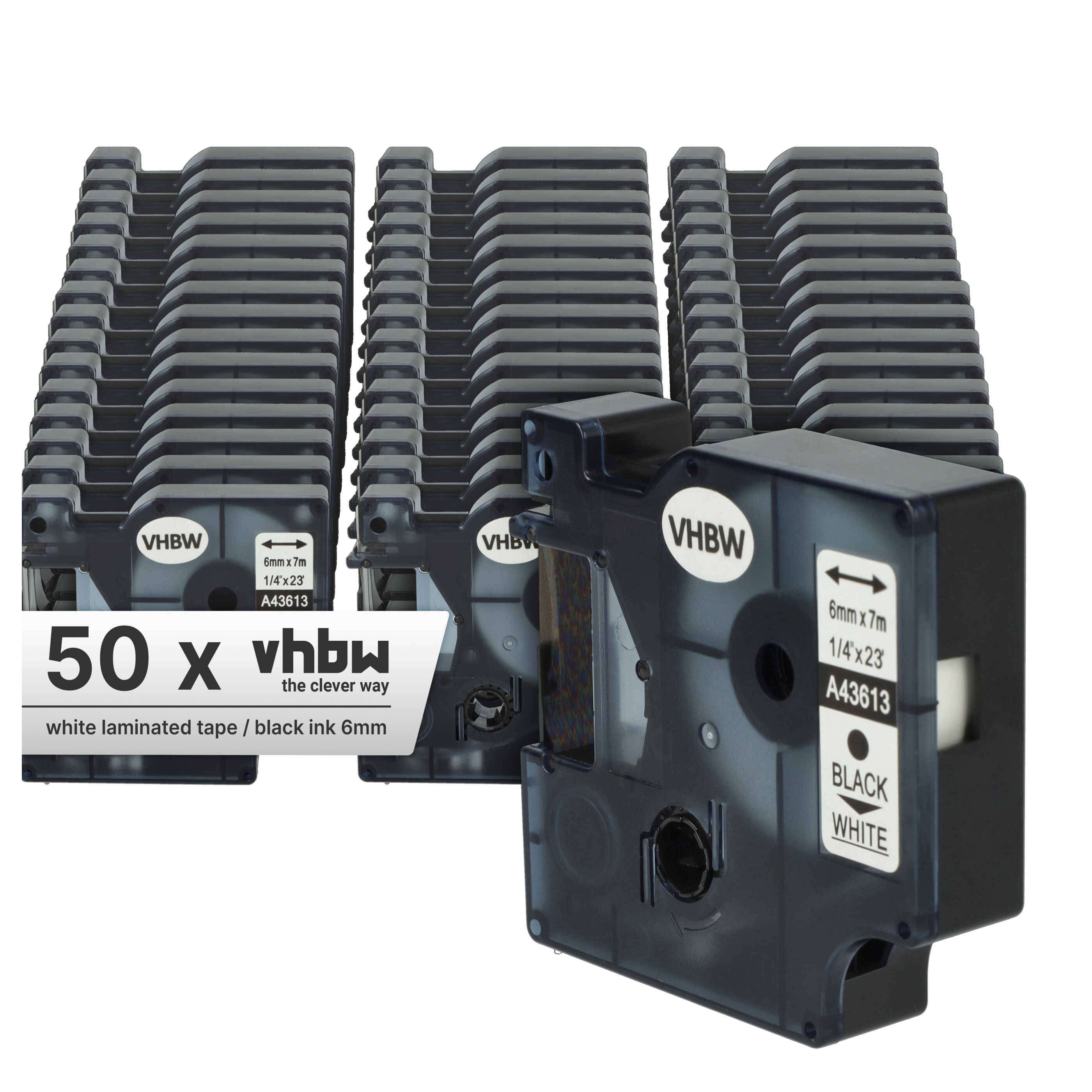 vhbw 50x Schriftband-Kassette kompatibel mit Dymo LabelWriter Duo 400, Duo, Duo 450 Etiketten-Drucker 7m x 6mm Schwarz auf Weiß