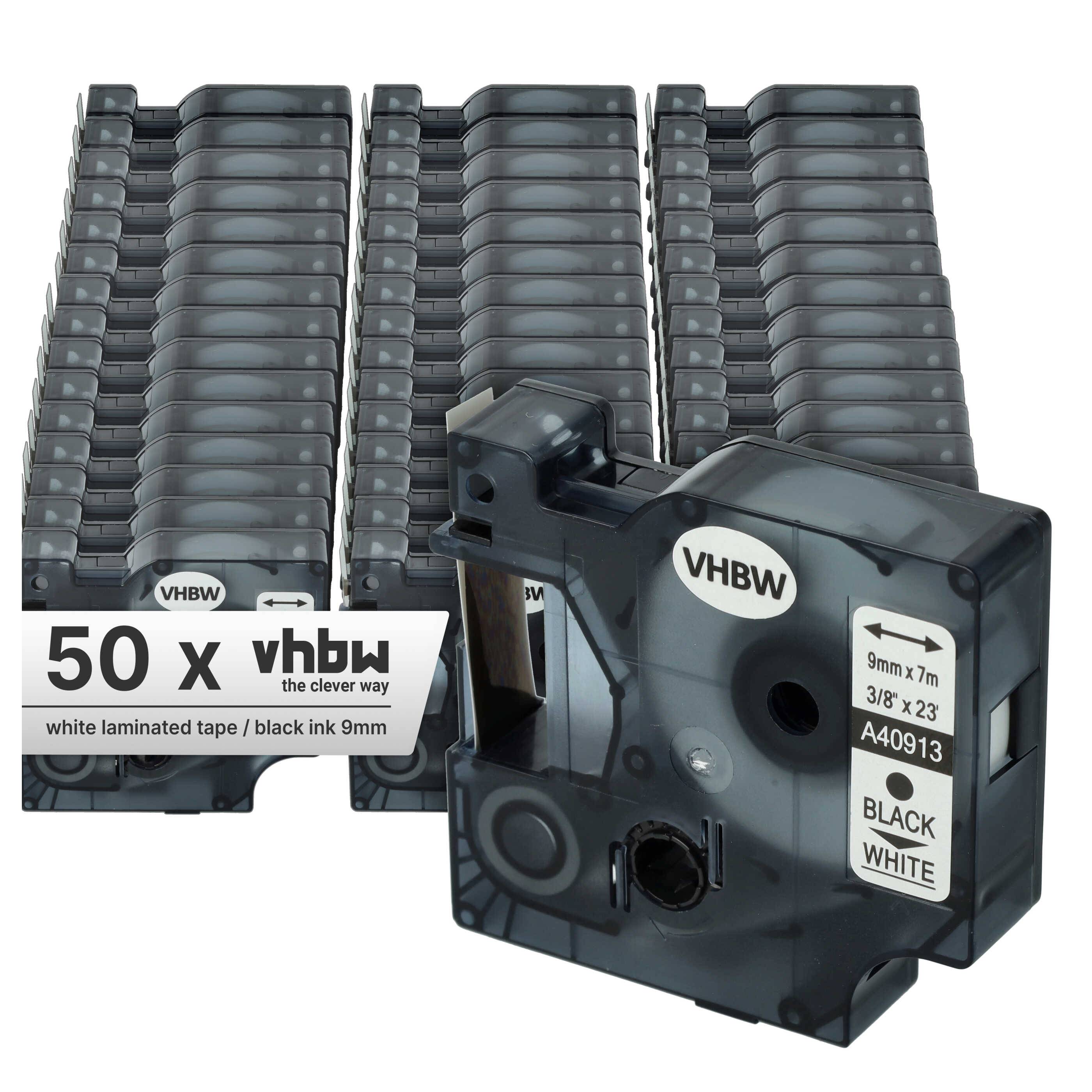 vhbw 50x Schriftband-Kassette kompatibel mit Dymo LabelManager 420P | 400, 450, 300, 350, 280, 360D, 350D Etiketten-Drucker 7m x 9mm Schwarz auf