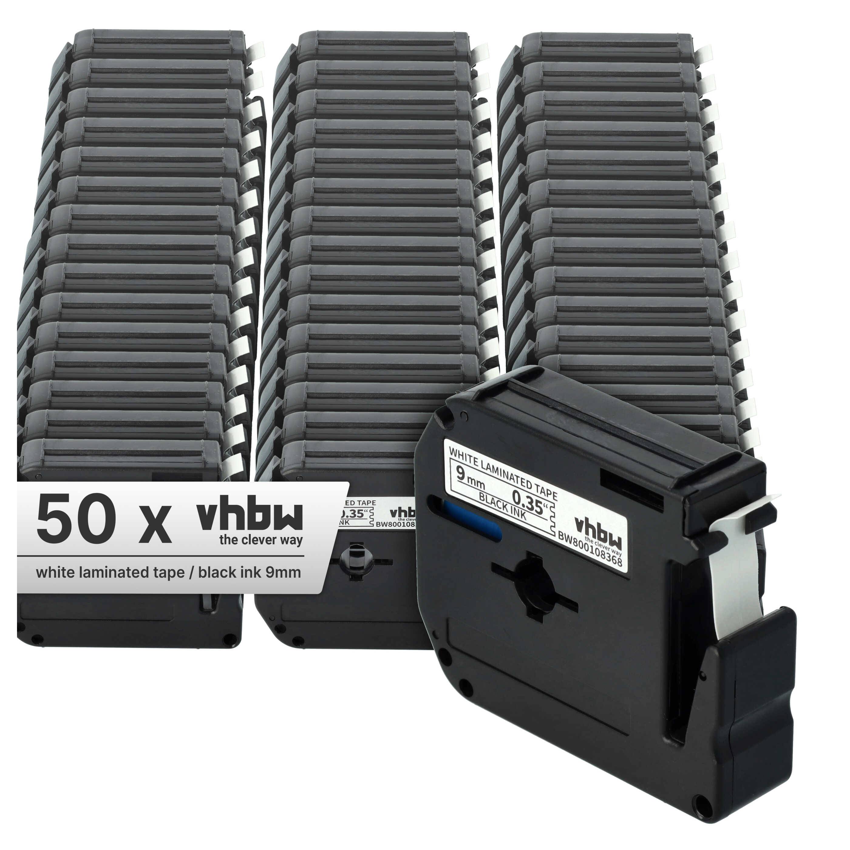 vhbw 50x Schriftband-Kassette kompatibel mit Brother P-Touch 65 | 65SL, 70, 65SCCP, 55S, 65SB, 65VP, 55BM Etiketten-Drucker 8m x 9mm Schwarz auf