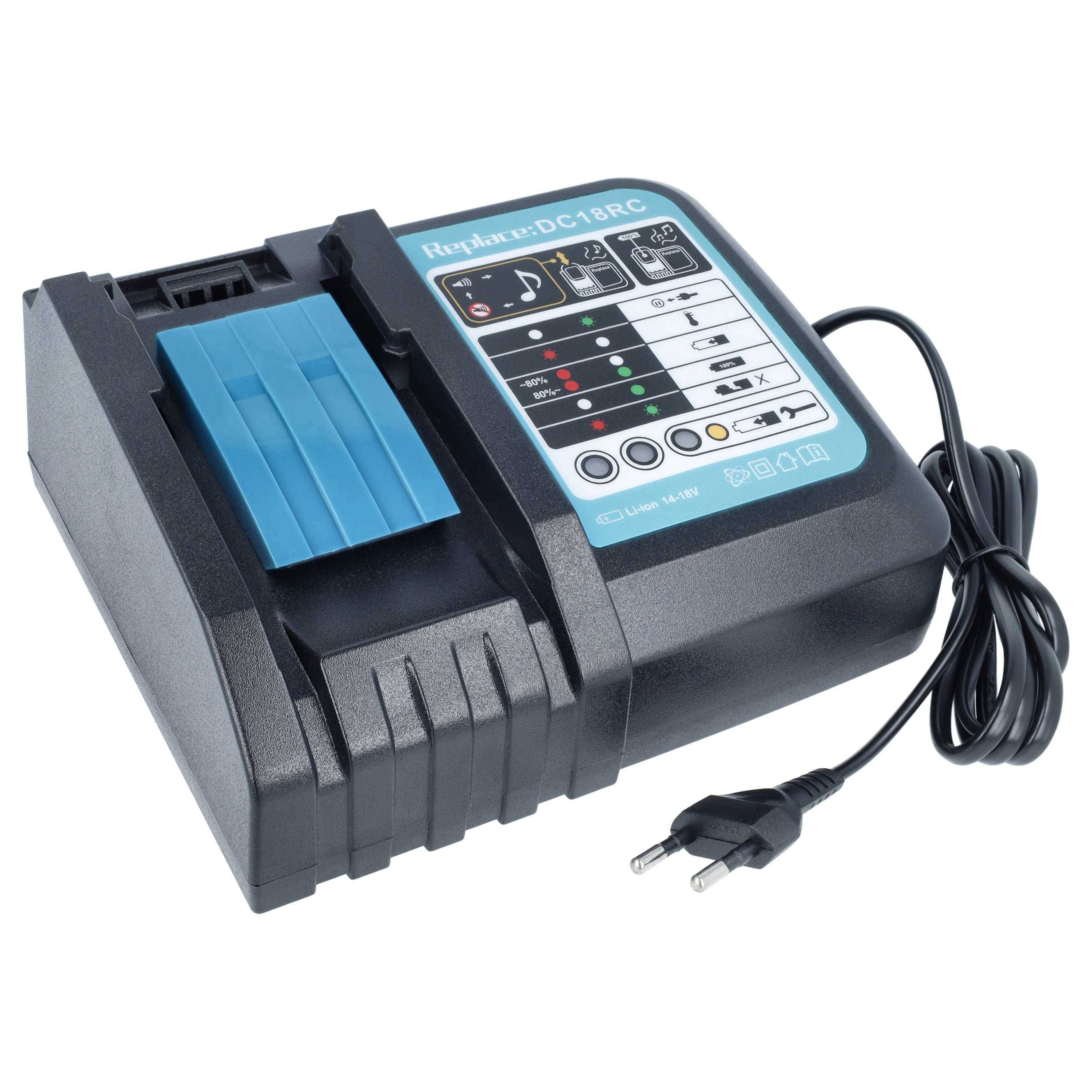 vhbw Ladegerät kompatibel mit Makita W450DR | UM167DW, UM167DWX, UR180DW, UR180D, UR140D Werkzeug Li-Ion-Akkus