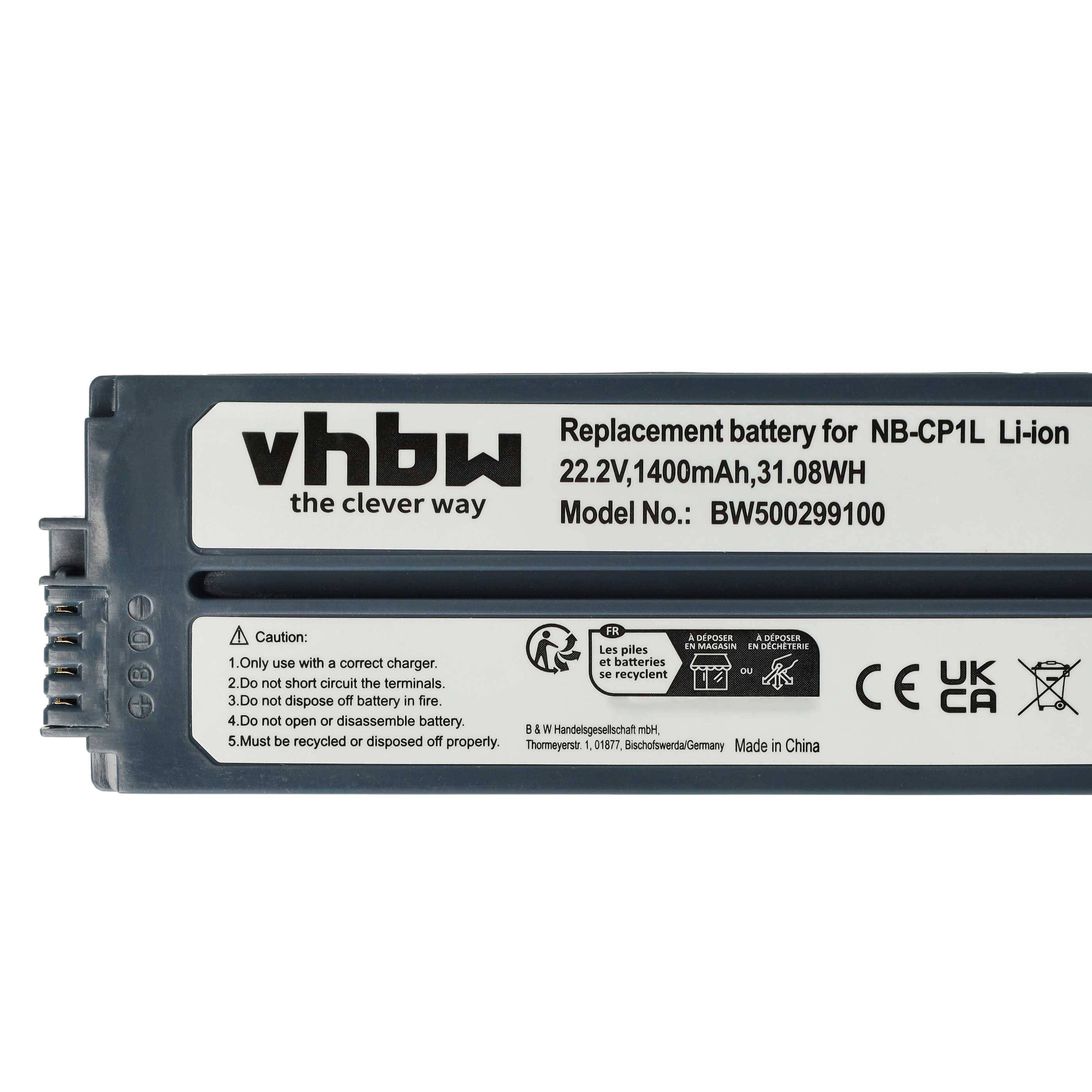 vhbw Akku kompatibel mit Canon Selphy CP-400, CP-500, CP-510, CP-600, CP-300, CP-330, CP-520 Fotodrucker (1400 mAh, 22,2 V, Li-Ion)