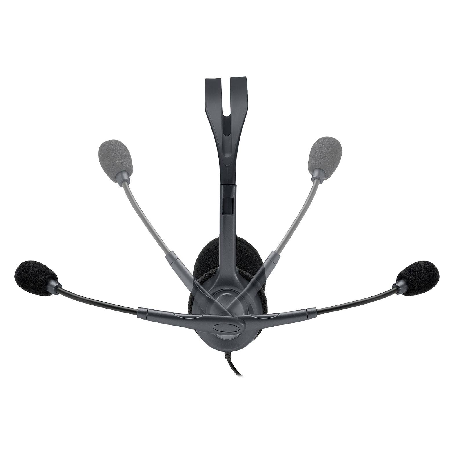 Ein schwarzes Gaming-Headset mit Mikrofon, ausgestattet mit gepolsterten Ohrmuscheln und verstellbarem Kopfbügel.