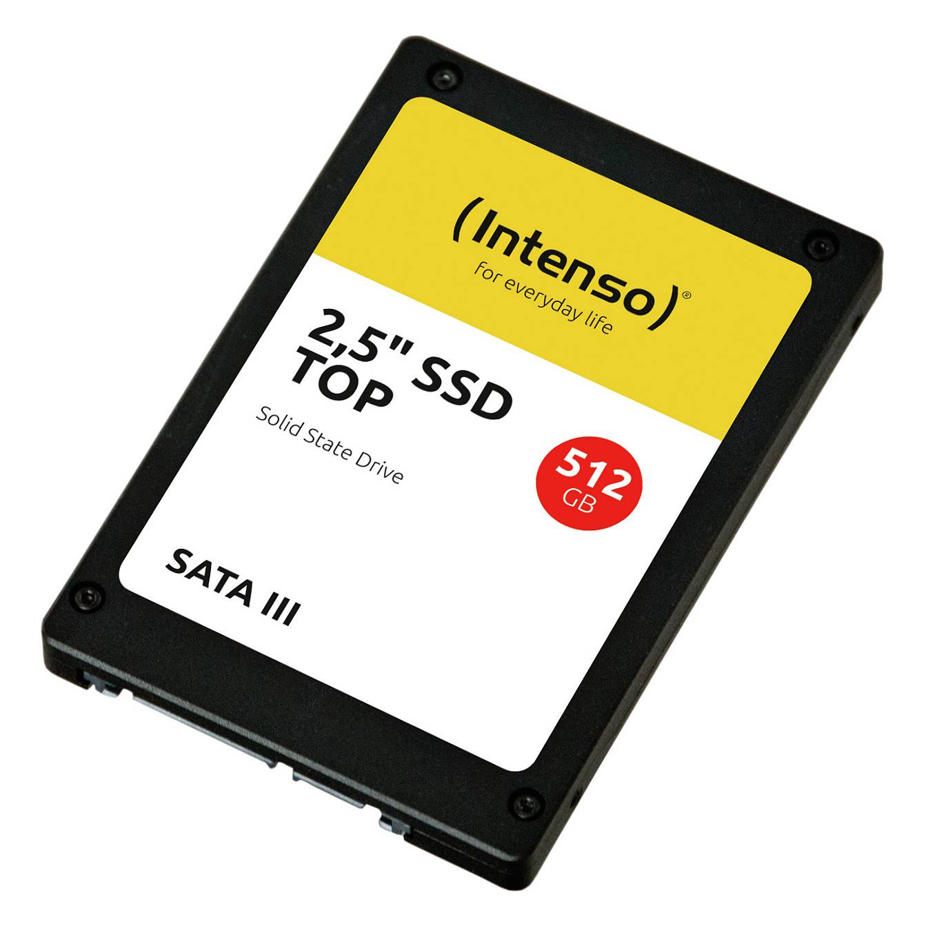Eine 2,5-Zoll-SATA-III-SSD mit der Bezeichnung „Intenso 2.5