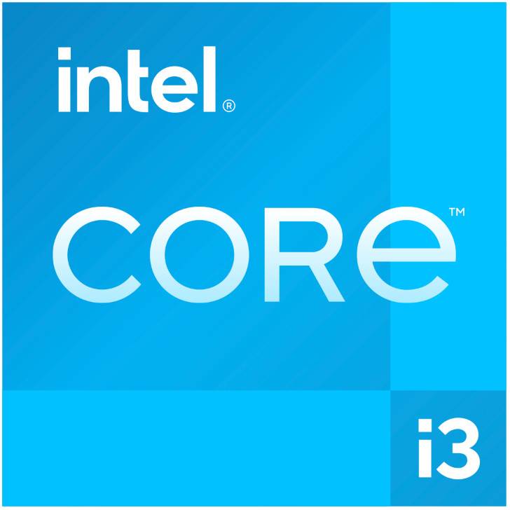 Intel Core i3' Logo mit blauem Hintergrund, der die Marke und Prozessorreihe hervorhebt.