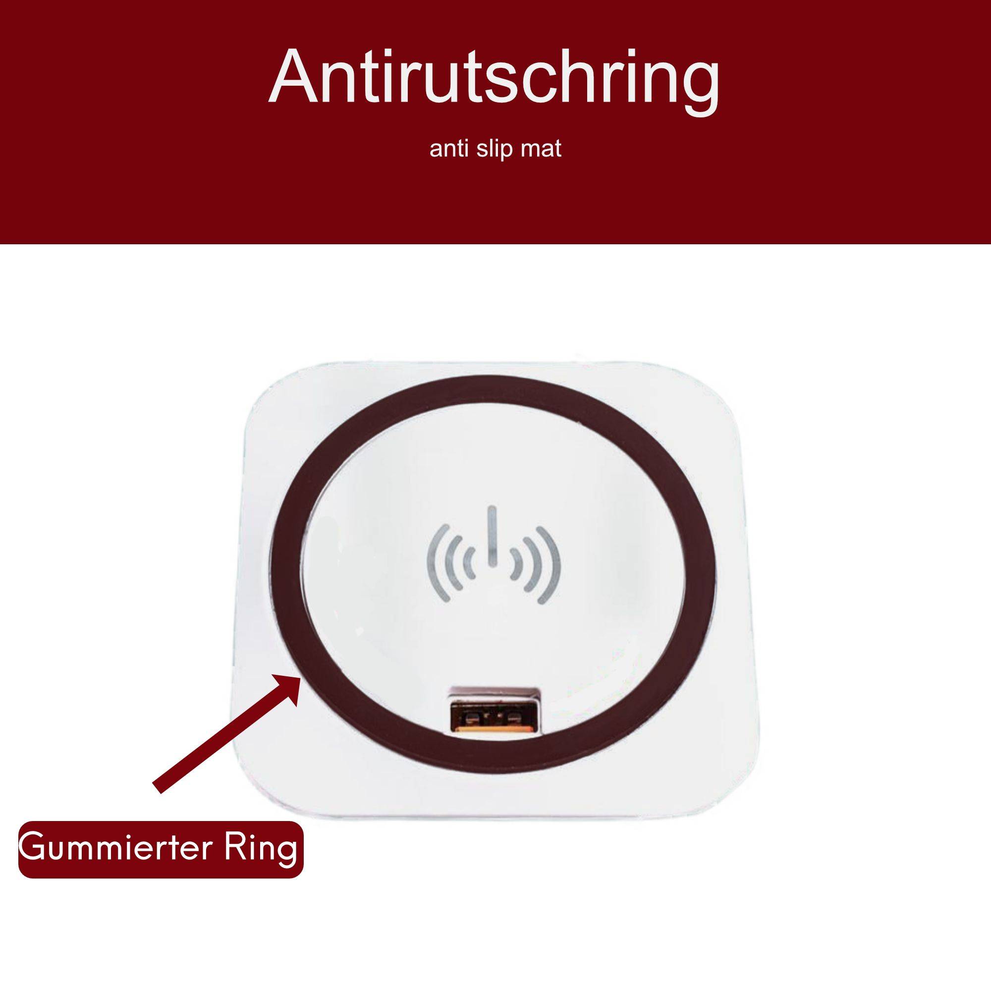 kalb | Einbau Schnellladegerät 15W, 7,5cm Ø, kabelloses Laden, 2x USB-Ports, Induktionsladegerät, weiß