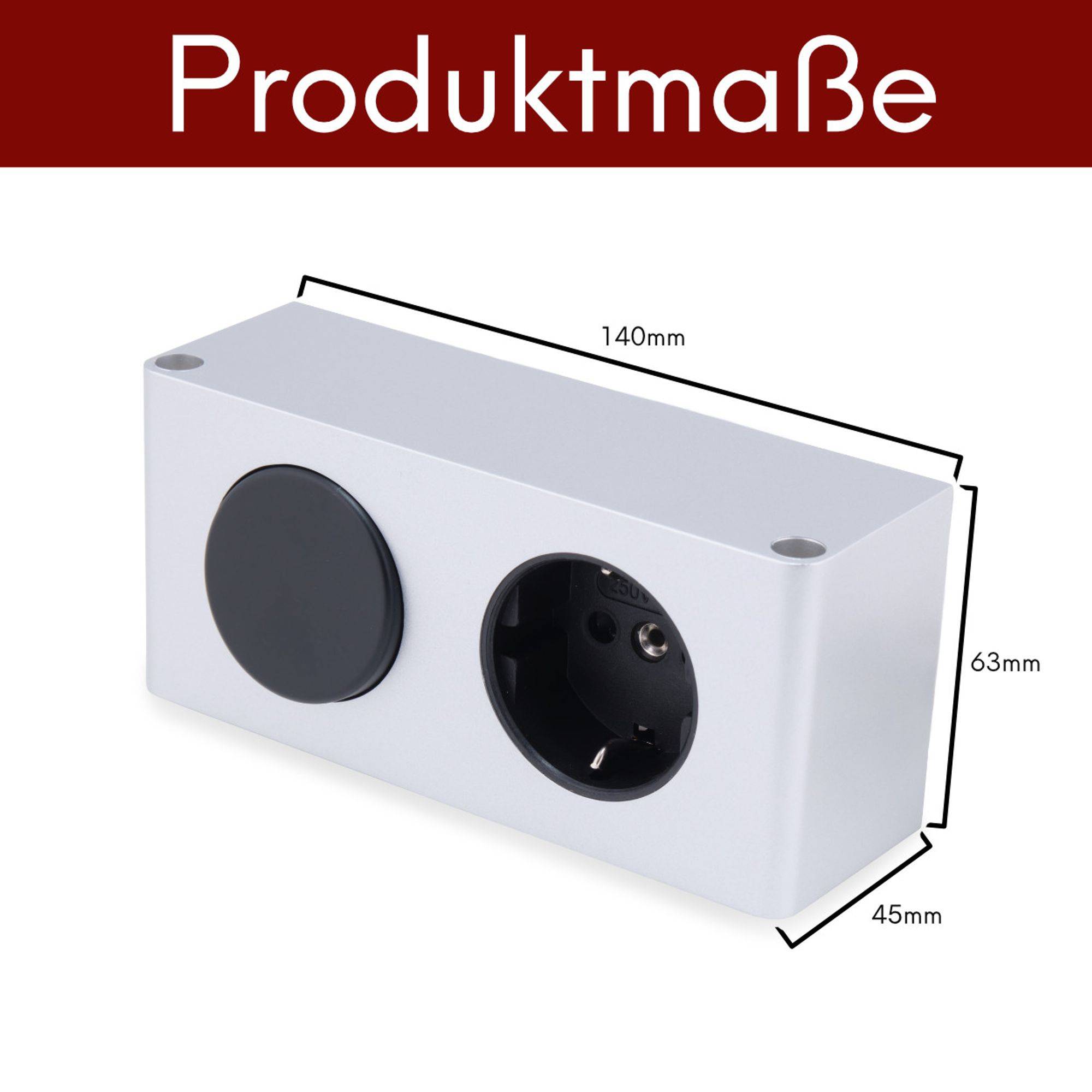 kalb | 12W LED-Netzteil 12V DC zum Einbau in Möbel mit 230V Steckdose und Schalter, Kombibox, Powerbox, LED-Trafo, Silbergrau