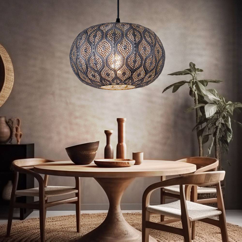 Pendellampe Esstisch Hängeleuchte Orientalisch LED Wohnzimmerlampe silber, Metall Dekorstanzungen, 1x LED 7W 806lm 2700K warmweiß, DxH 30x120 cm