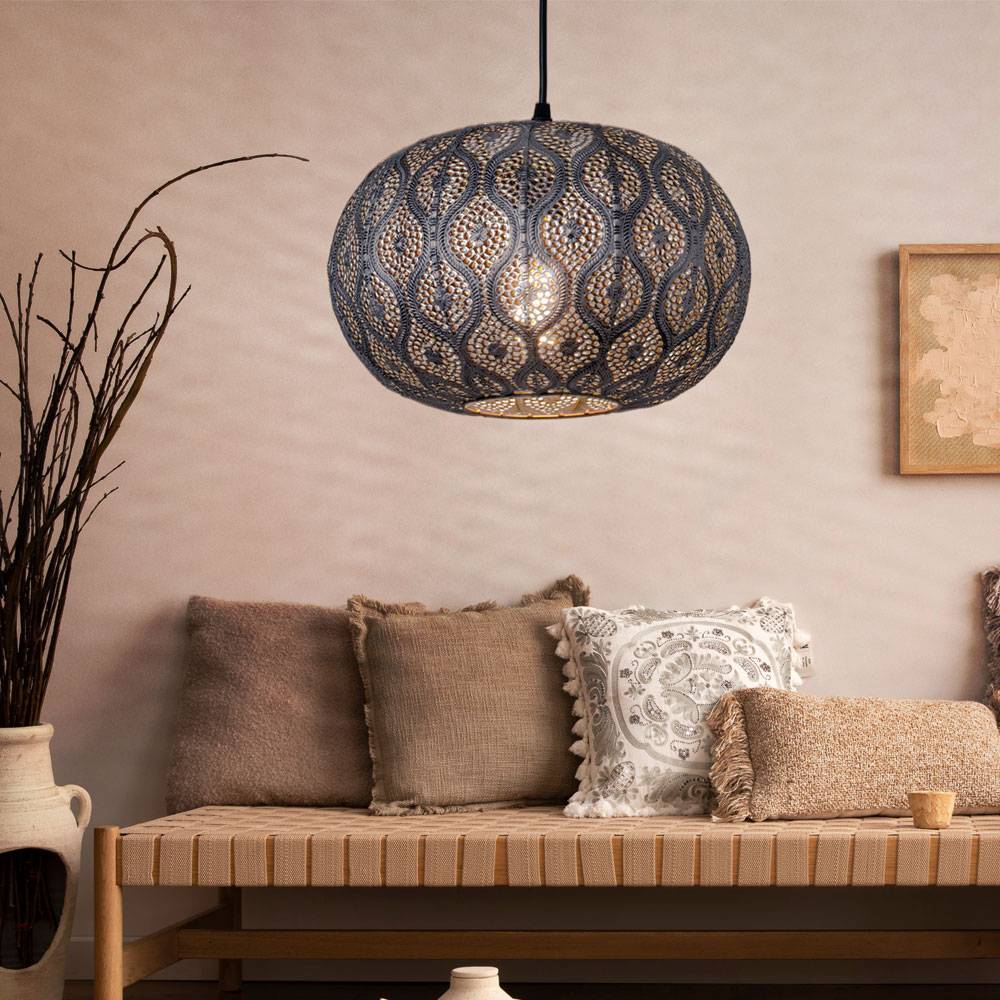 Pendellampe Esstisch Hängeleuchte Orientalisch LED Wohnzimmerlampe silber, Metall Dekorstanzungen, 1x LED 7W 806lm 2700K warmweiß, DxH 30x120 cm