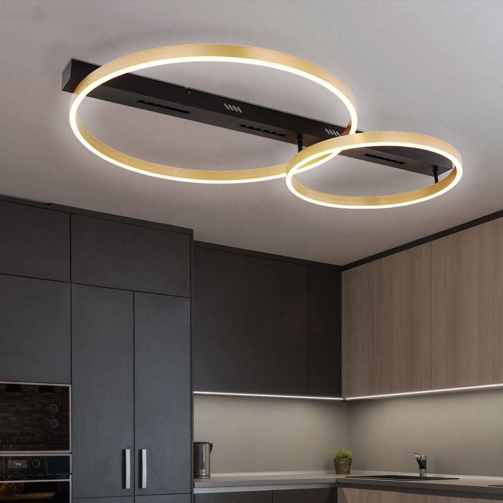 LED Deckenlampe Wohnzimmerleuchte Deckenleuchte schwarz gold, 3 Stufen Schalter, 54W 2560lm warmweiß, L 93 cm