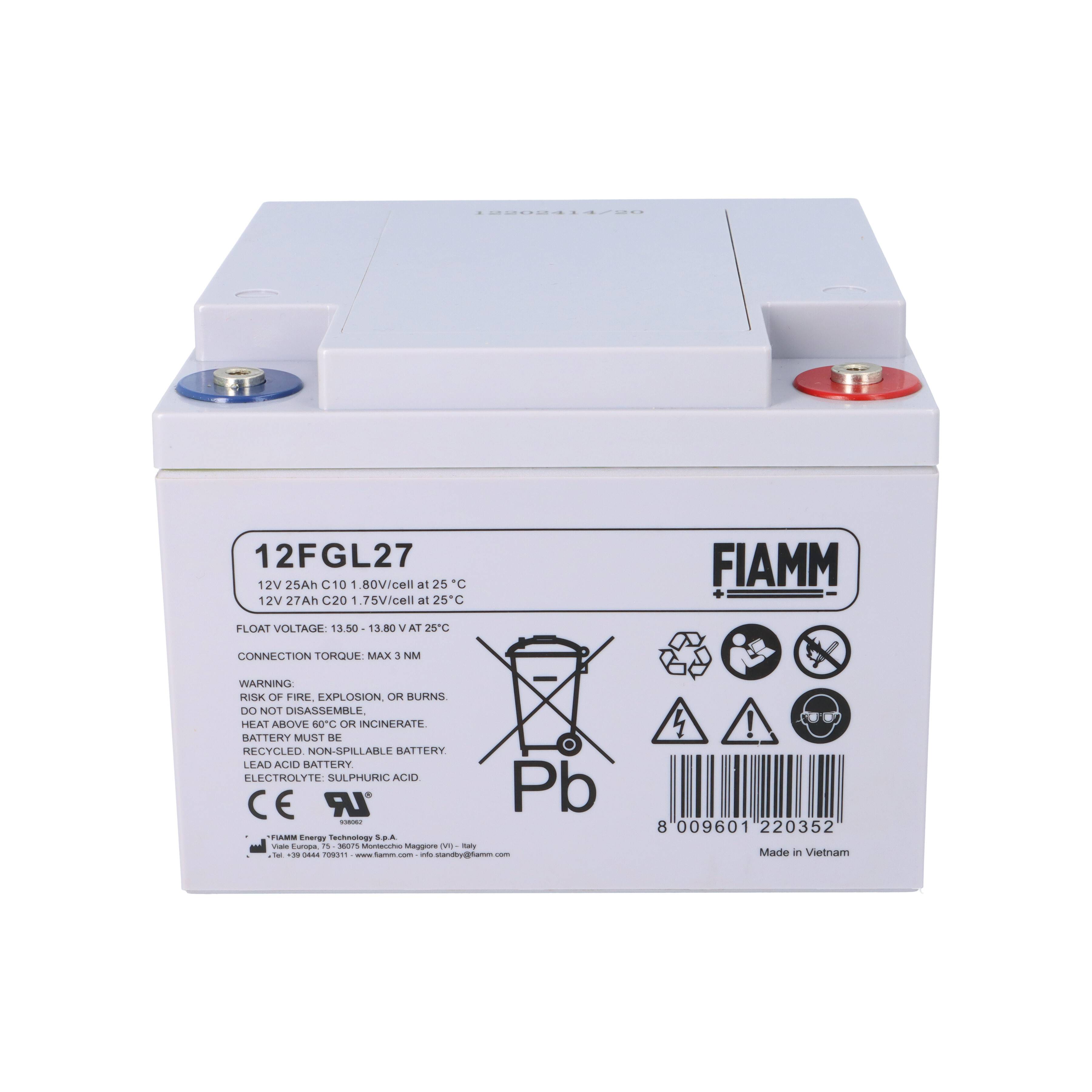 Eine rechteckige Batterie mit der Bezeichnung „12FGL27