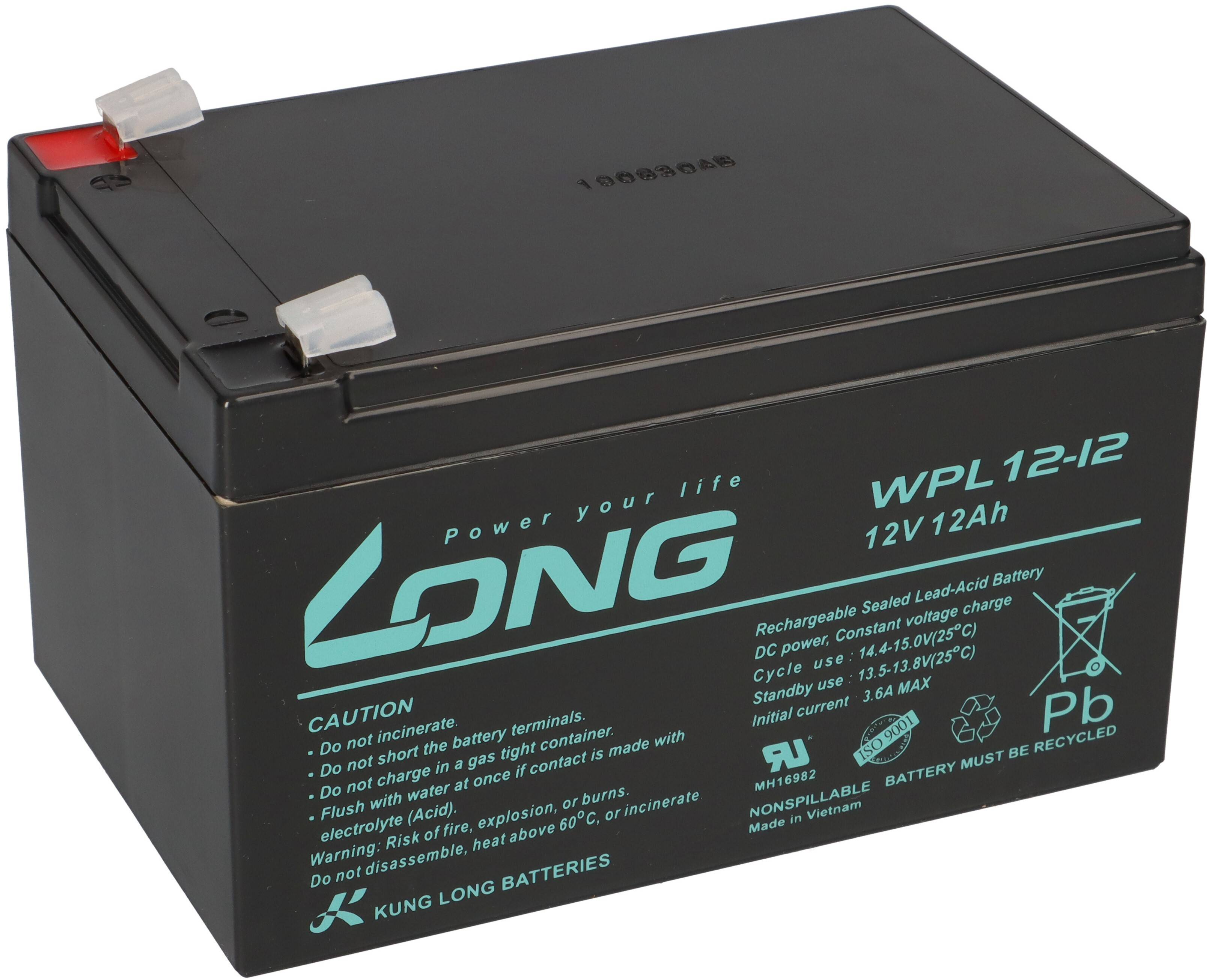 Kung Long WPL12-12 12V 12Ah AGM Bleiakku F2 6,3mm Longlife