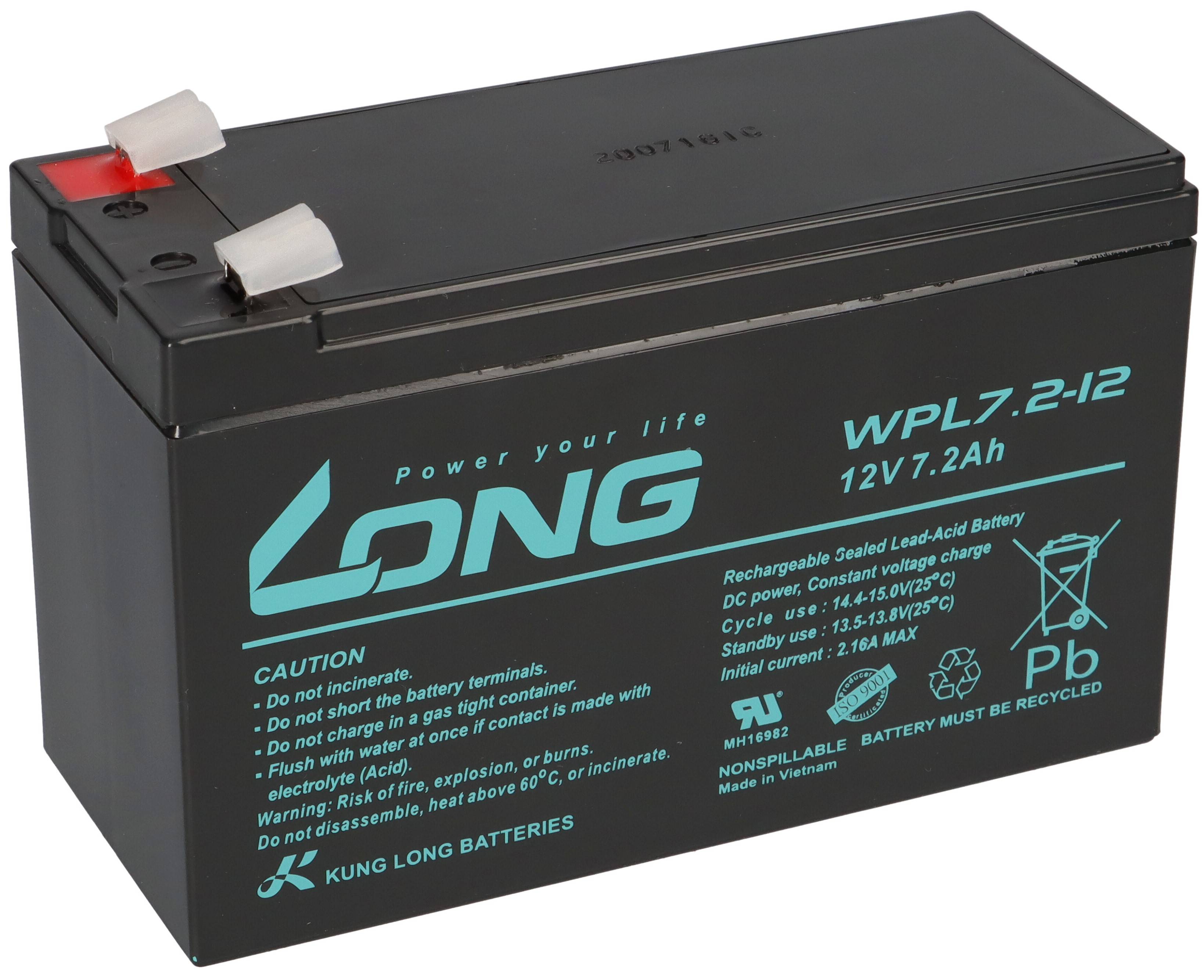 Kung Long WPL7.2-12-M-F2 12V 7,2Ah AGM Bleiakku F2 6,3mm Longlife