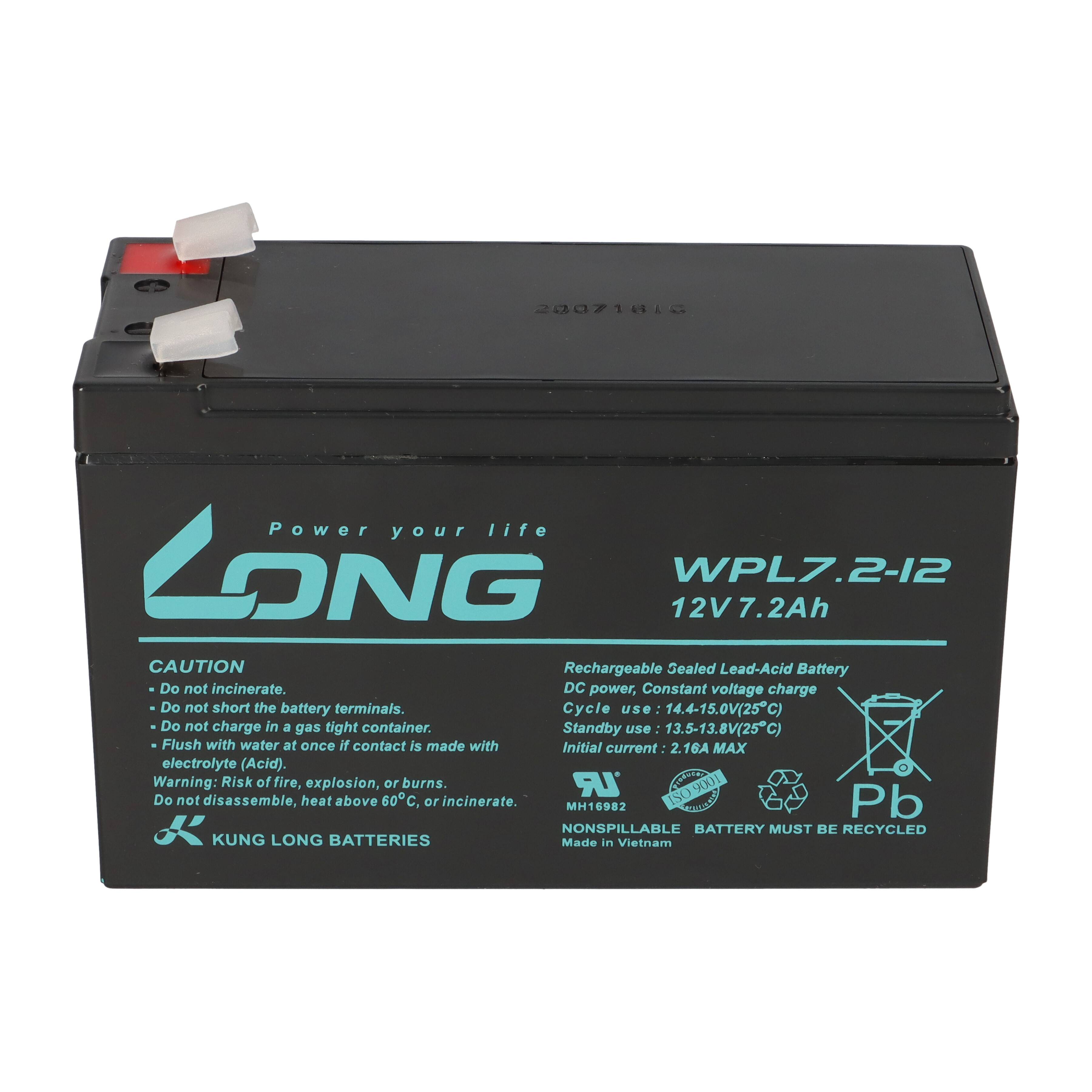 Kung Long WPL7.2-12-M-F2 12V 7,2Ah AGM Bleiakku F2 6,3mm Longlife