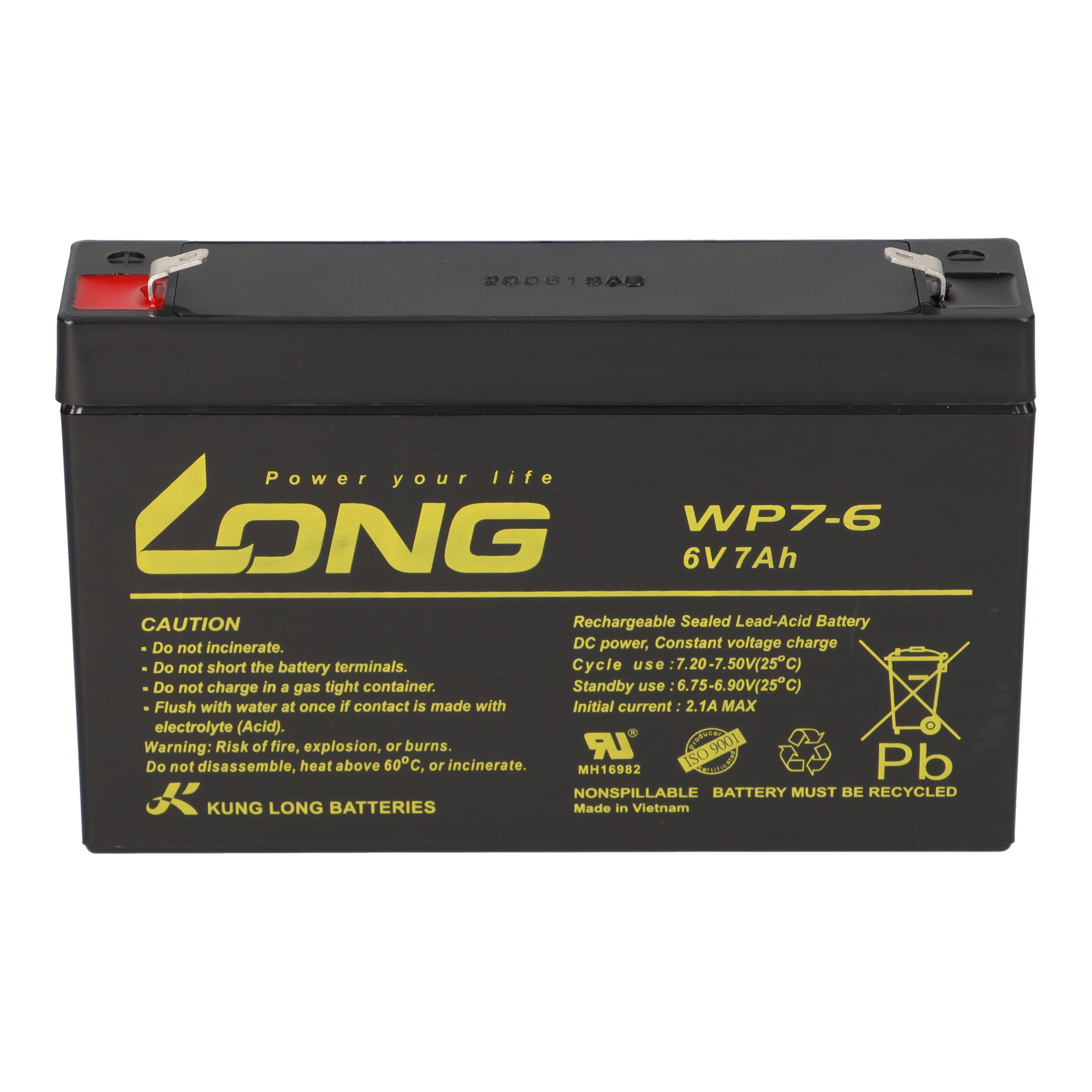 Kung Long WP7-6 AGM Akku 6V 7Ah – passend für Exide Powerfit S306/7S