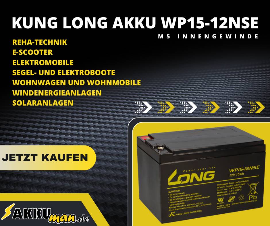 Kung Long WP15-12NSE Akku-Satz 72V 15Ah – 6x 12V AGM zyklenfest M5