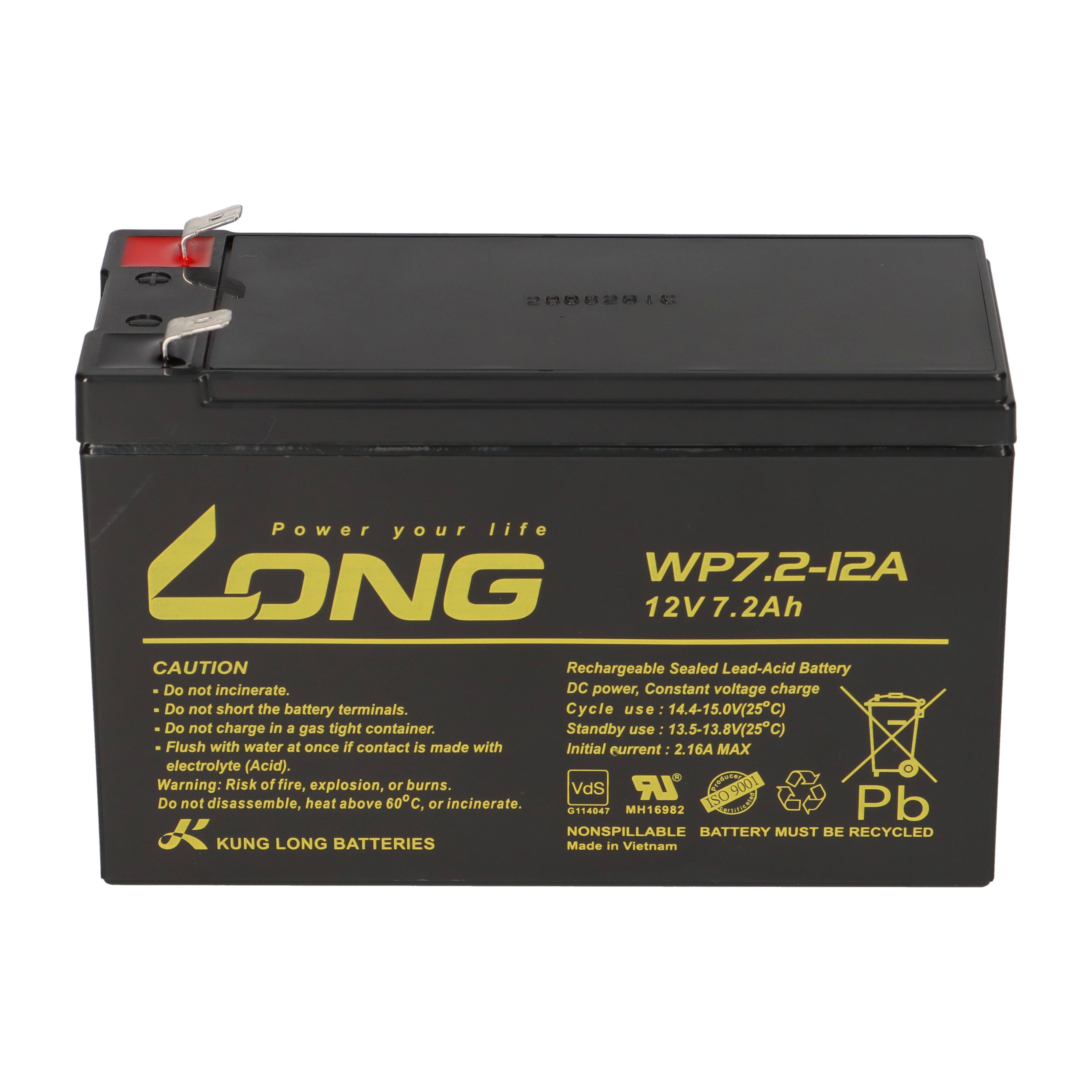 3x Kung Long WP7,2-12A F2 AGM-Akkus 12V 7,2Ah – passend für Benning Enertronic S 1,25kVA