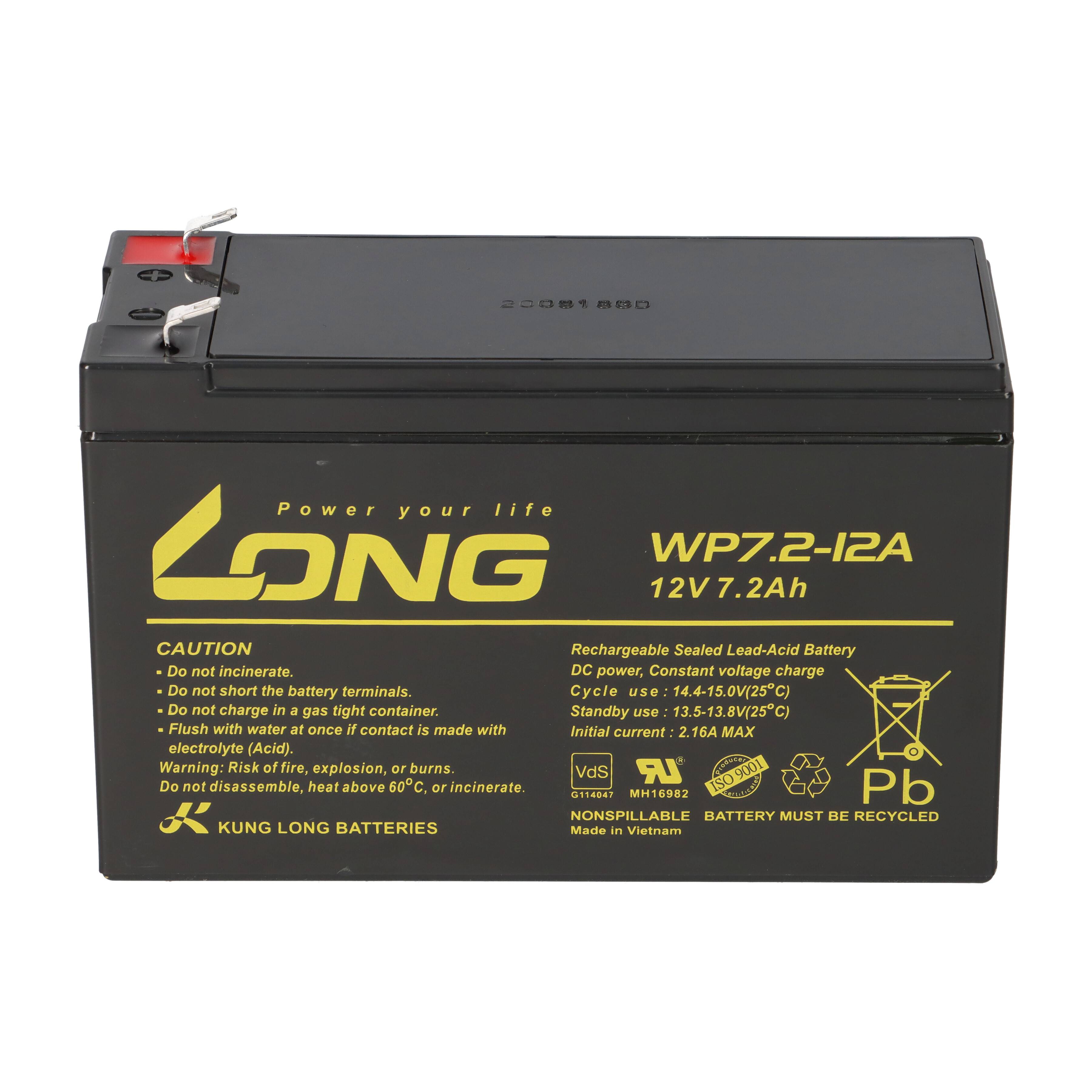 2x Kung Long WP7.2-12A AGM Akku 12V 7,2Ah – F1 4,8mm