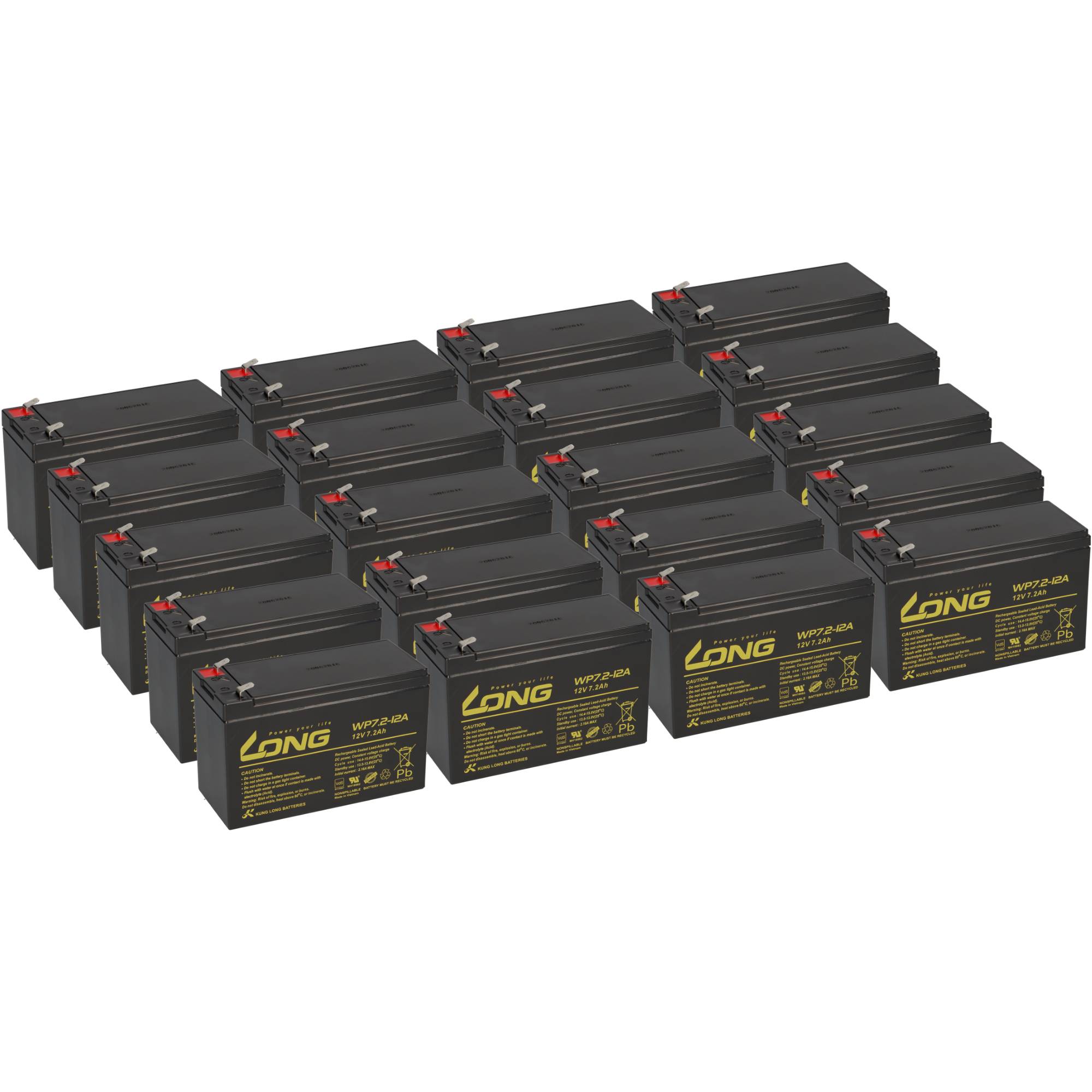20x Kung Long WP7,2-12A F2 AGM Akku 12V 7,2Ah – Faston 6,3 mm